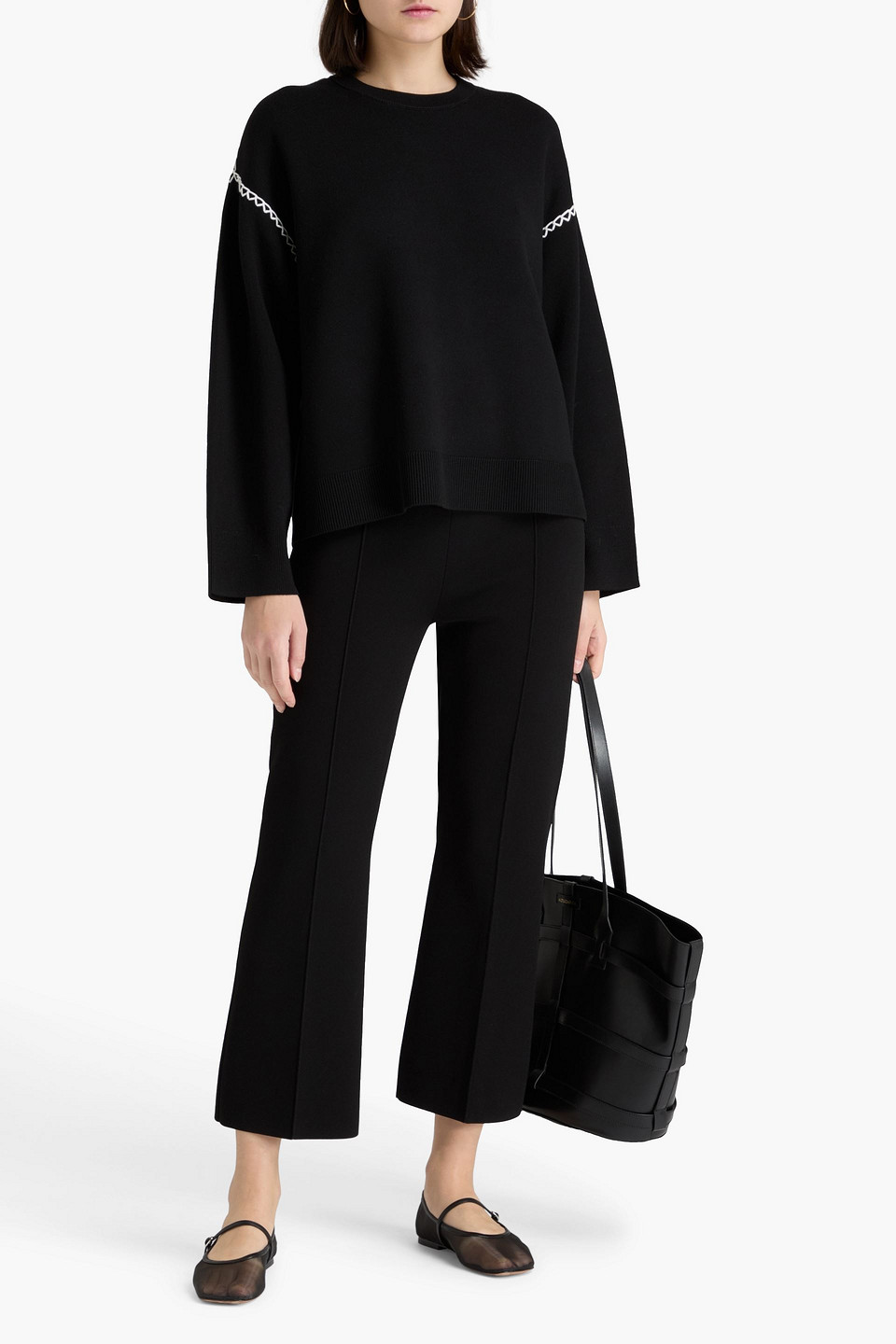  Theory - Embroidered Merino Wool-blend Sweater - Black - M 