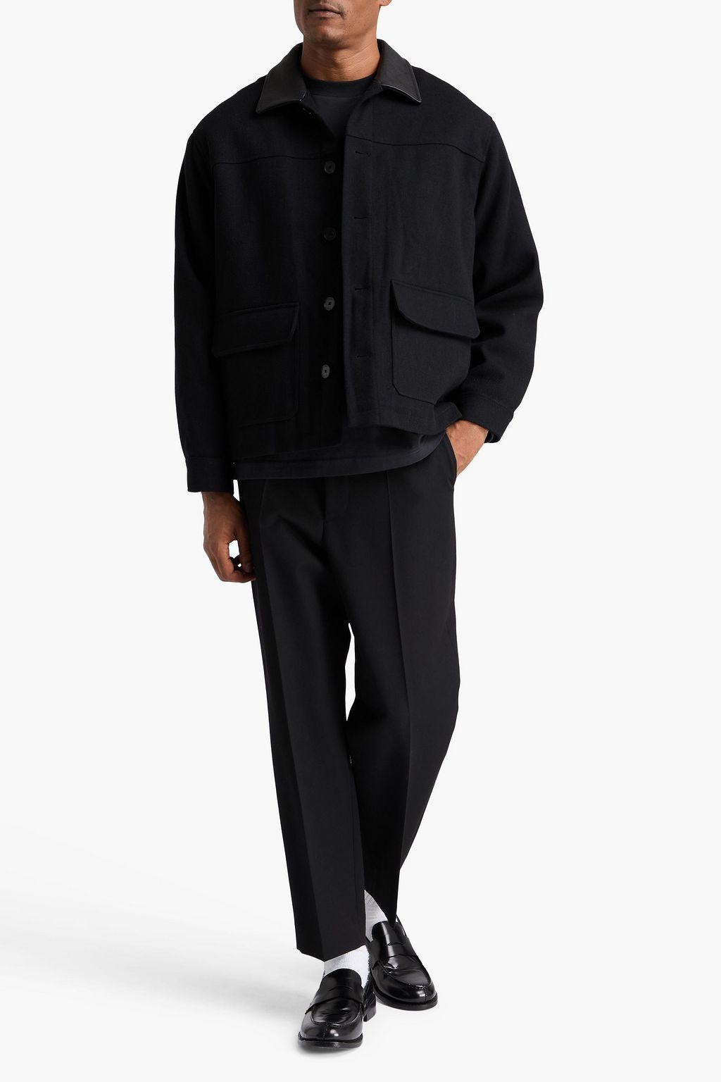 FRAME Leather-trimmed wool-blend jacket