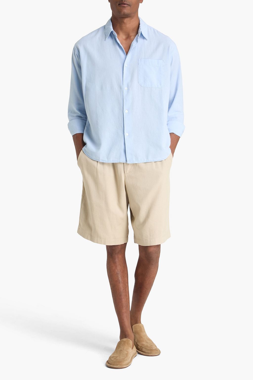FRAME Cotton and linen-blend chambray shirt