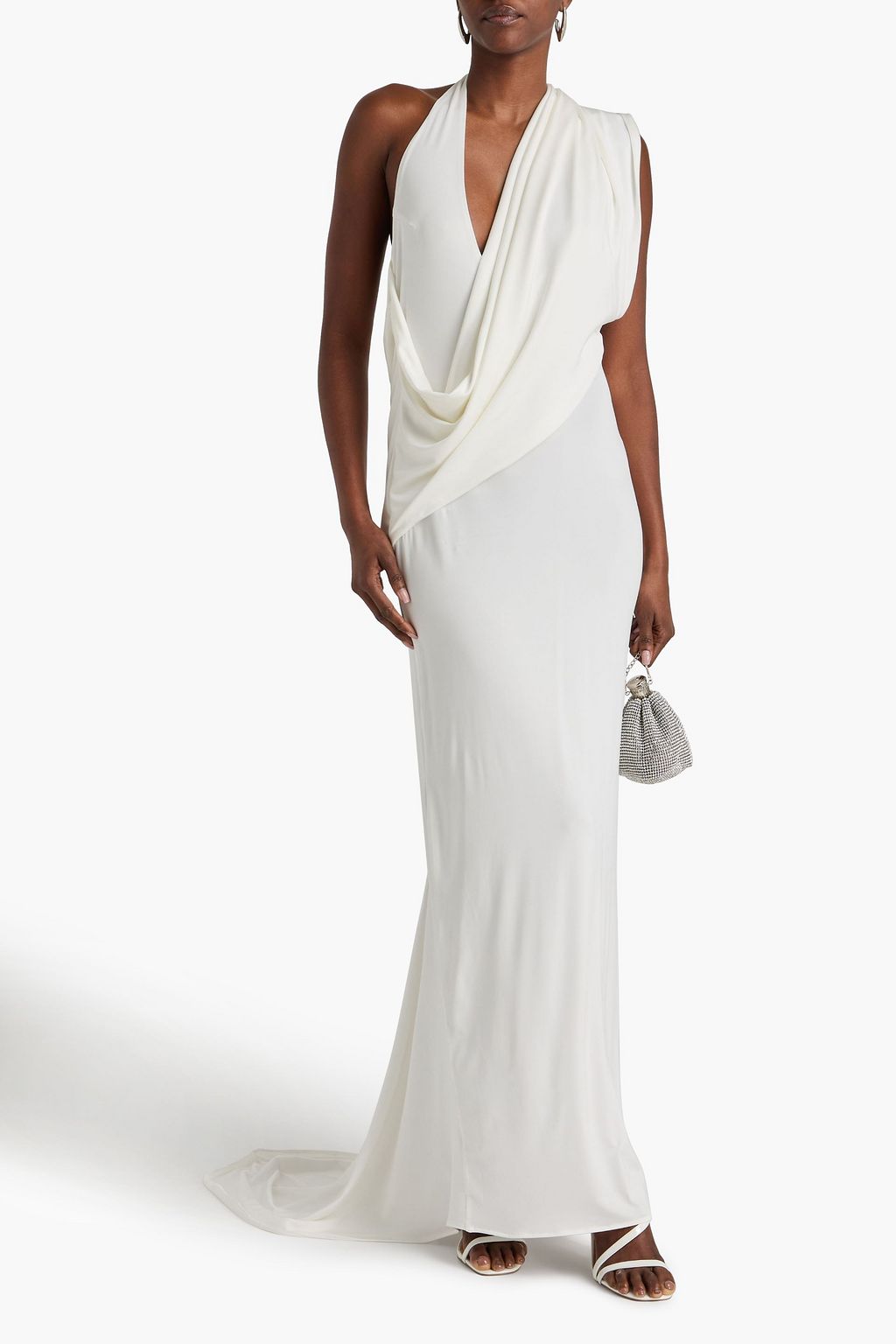 Draped jersey maxi dress - ivory - FR 34