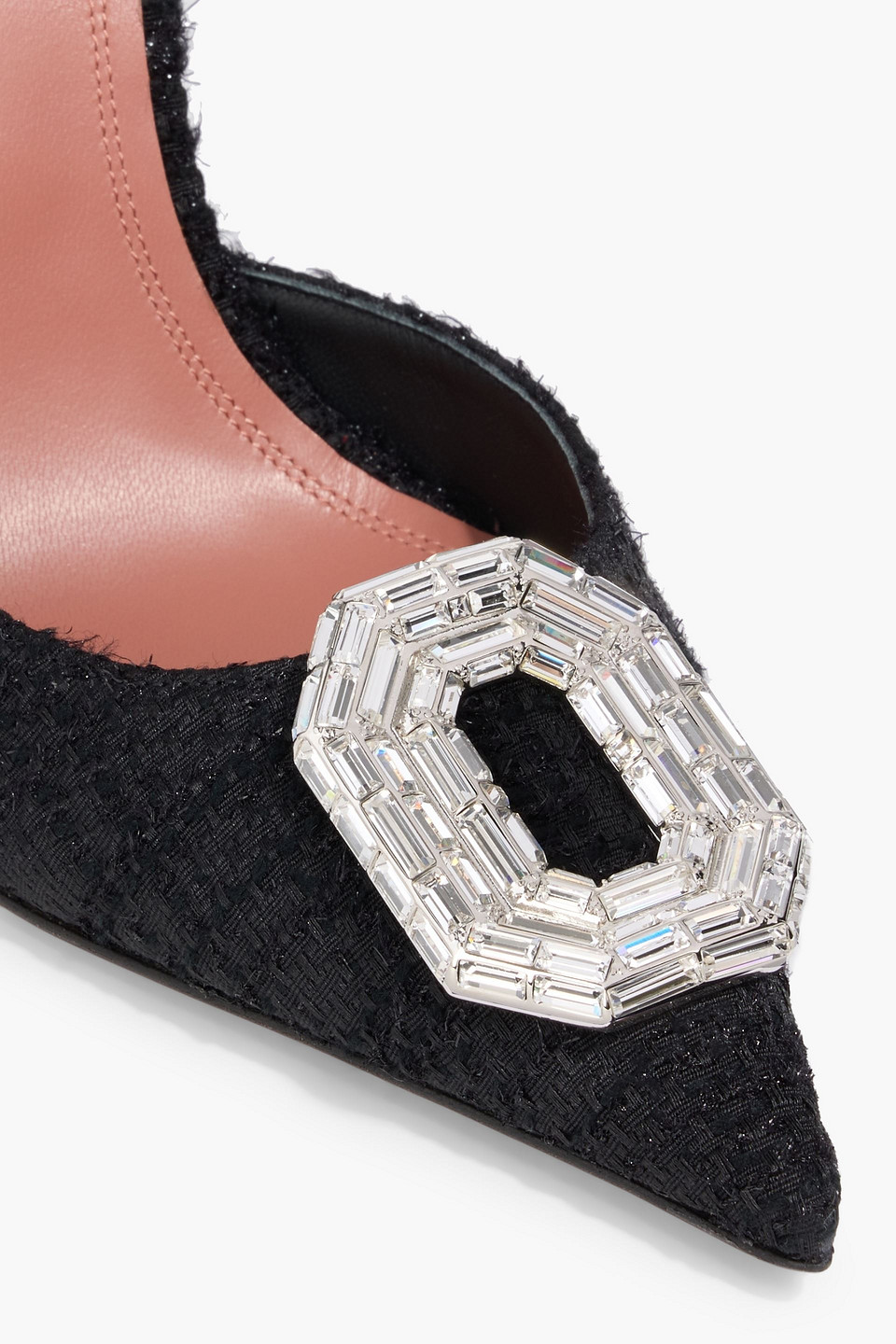 Amina Muaddi Camelia Crystal-embellished Tweed Slingback Pumps In Black