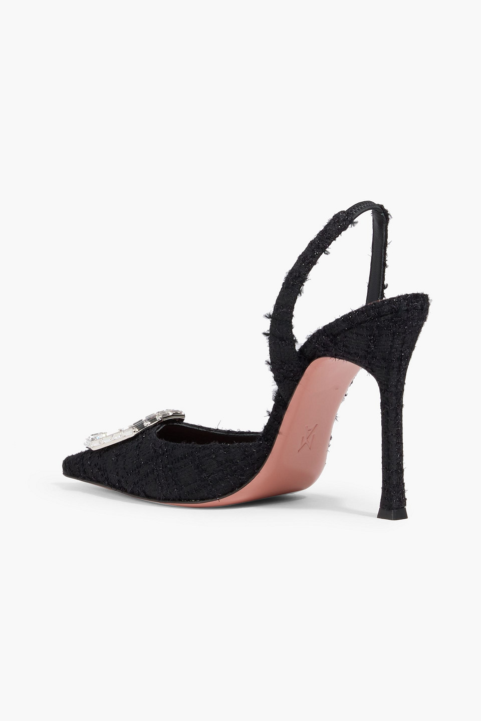 Amina Muaddi Camelia Crystal-embellished Tweed Slingback Pumps In Black