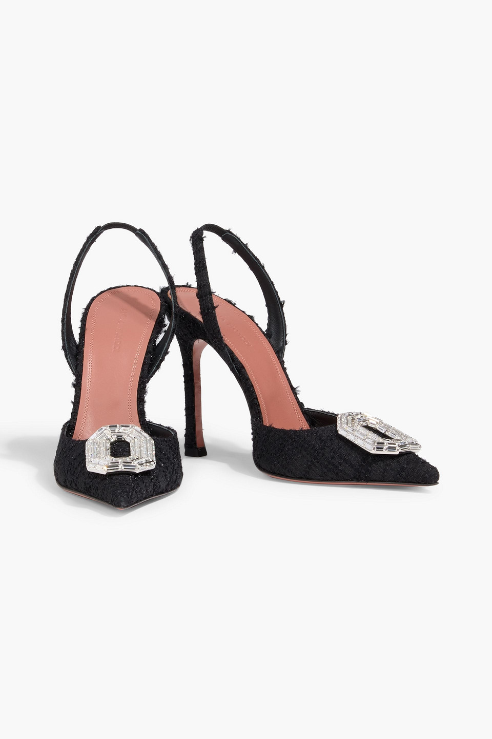 Amina Muaddi Camelia Crystal-embellished Tweed Slingback Pumps In Black