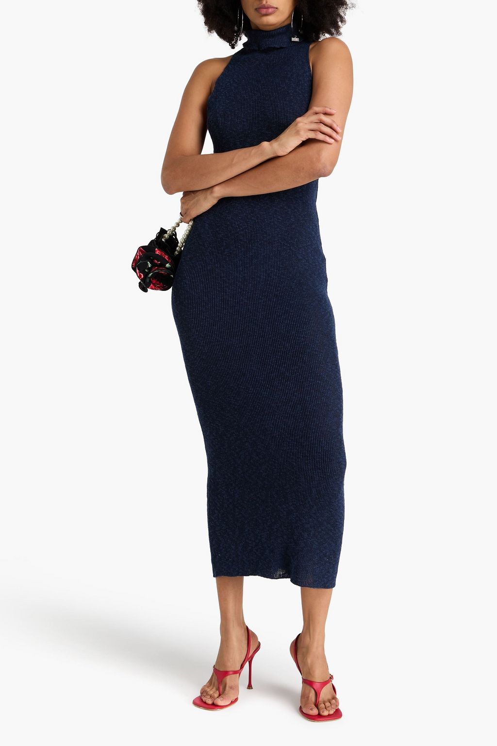 MAGDA BUTRYM فستان متوسط الطول من مزيج القطن والكتّان بتصميم مضلّع