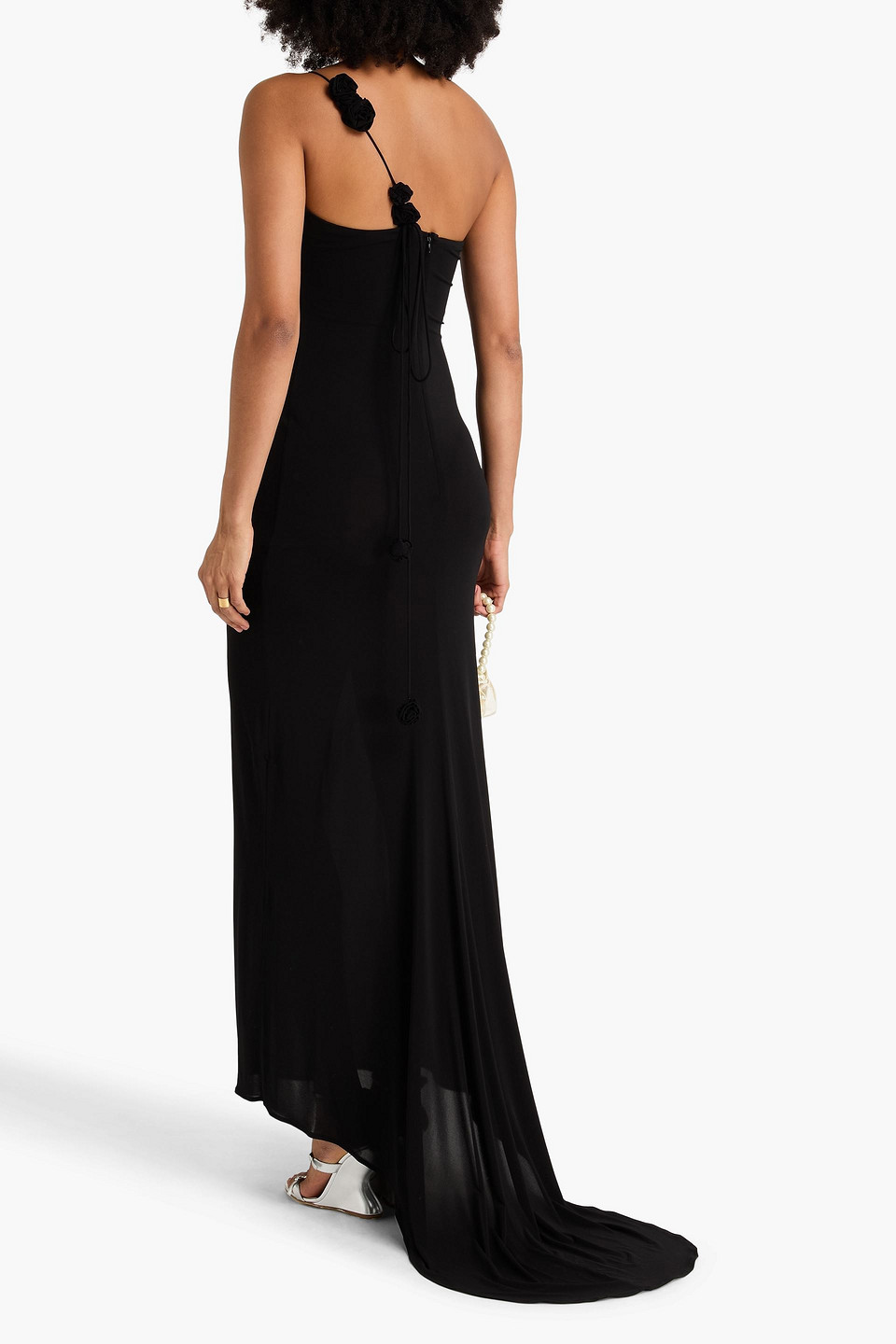  Magda Butrym - Robe Aus Jersey Mit Floralen Applikationen Und Asymmetrischer Schulterpartie - Schwarz - Fr 38 