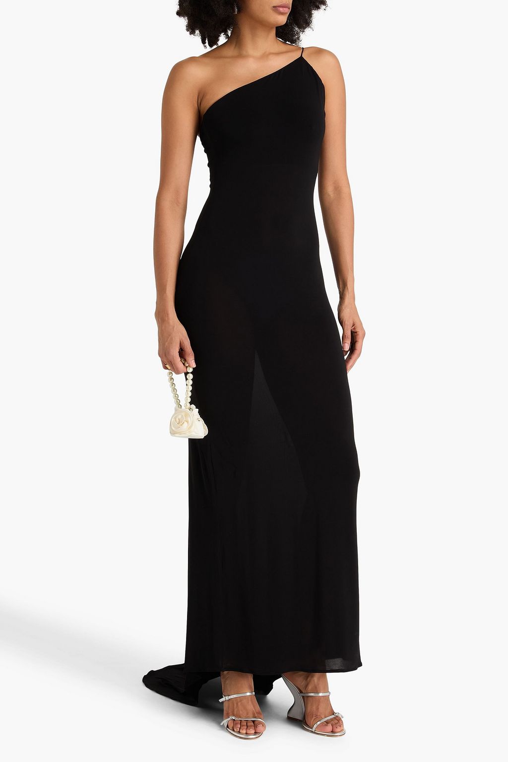 MAGDA BUTRYM One-shoulder floral-appliquéd jersey gown