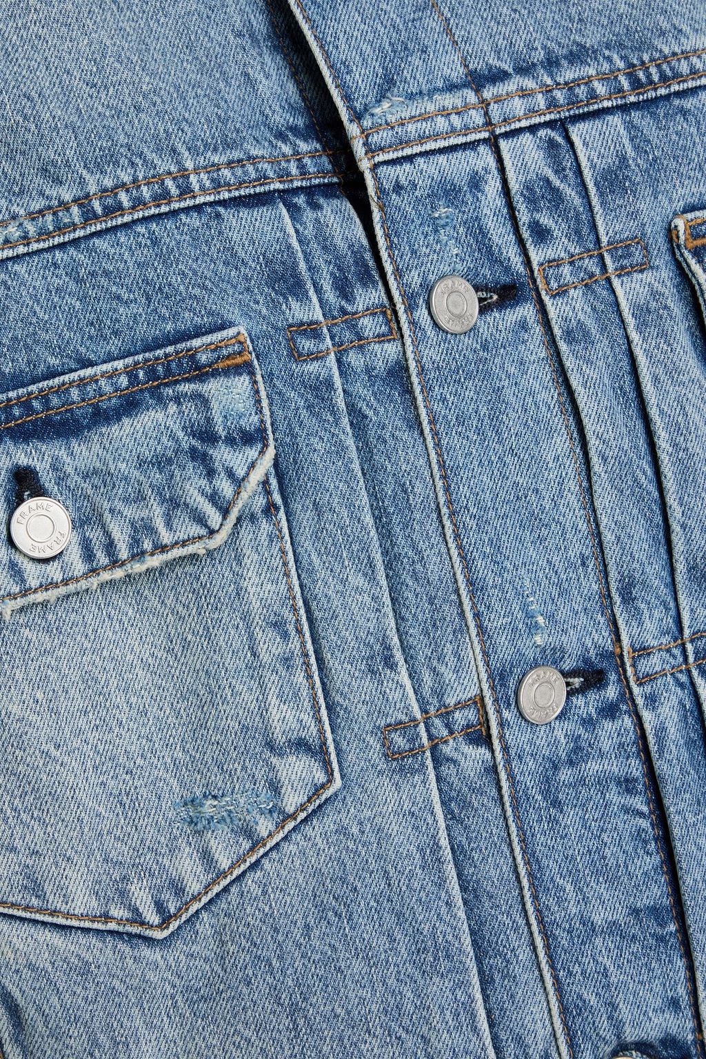 FRAME Suede-trimmed faded denim jacket