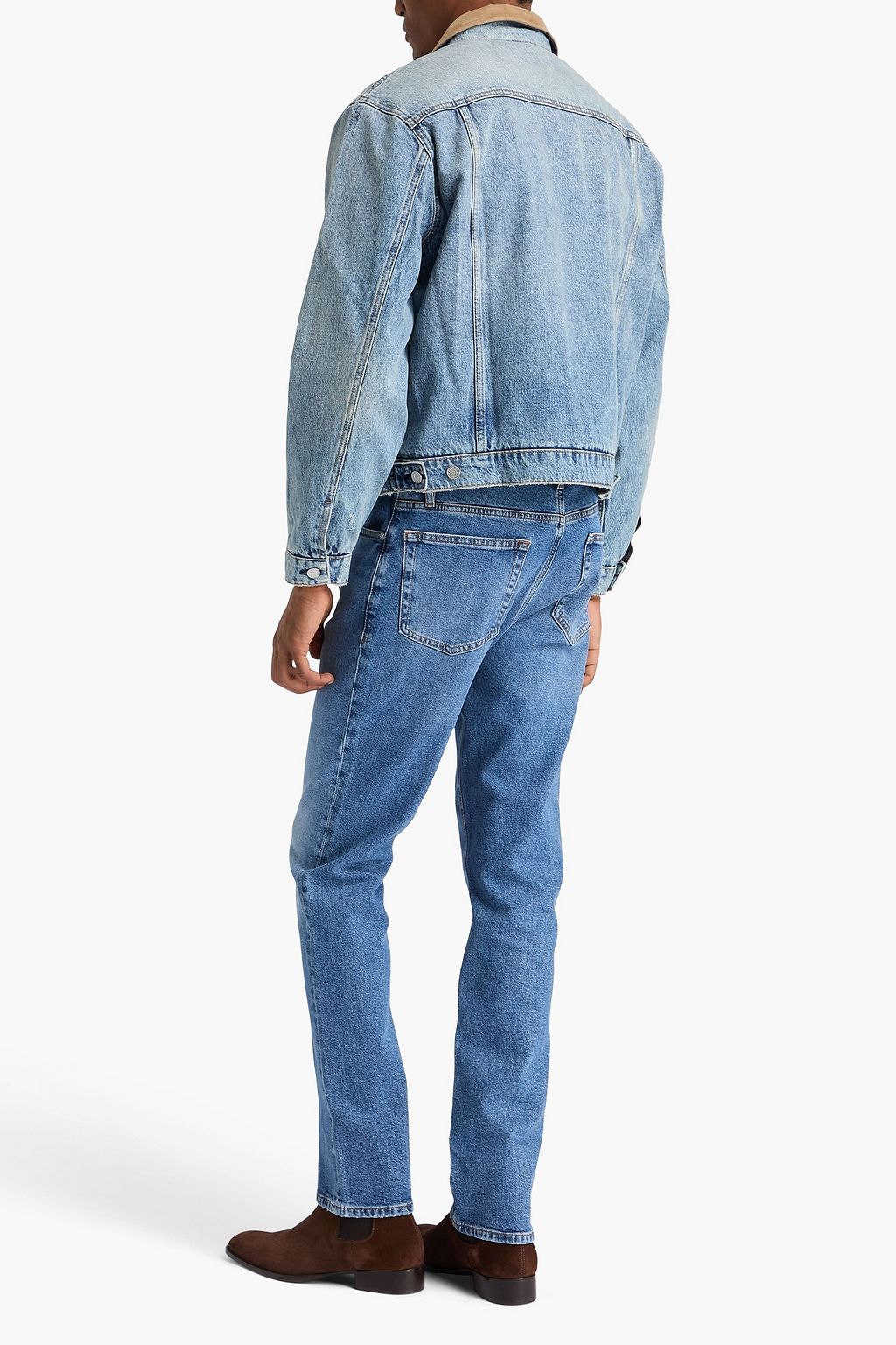 FRAME Suede-trimmed faded denim jacket