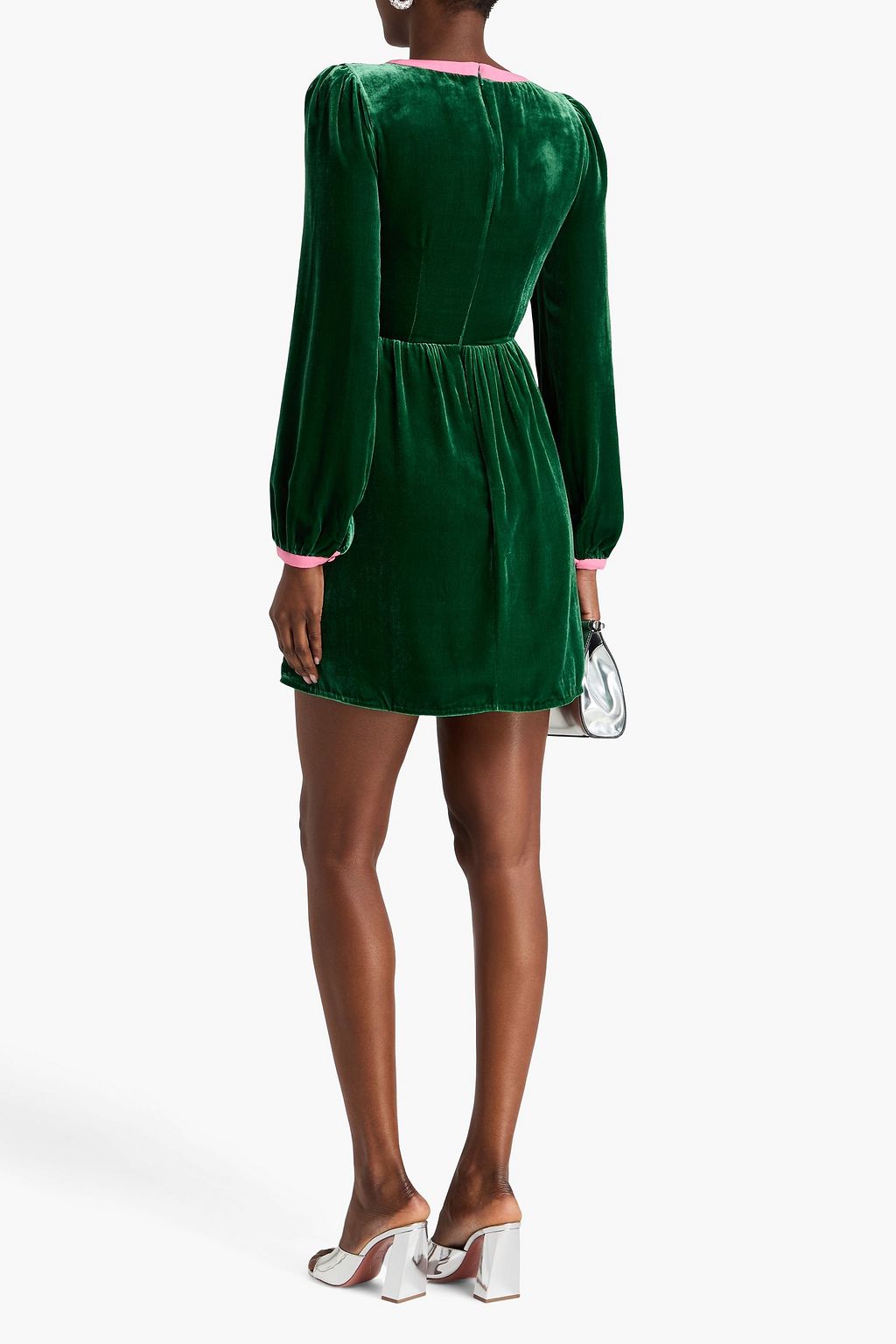 SALONI Camille embellished metallic velvet mini dress