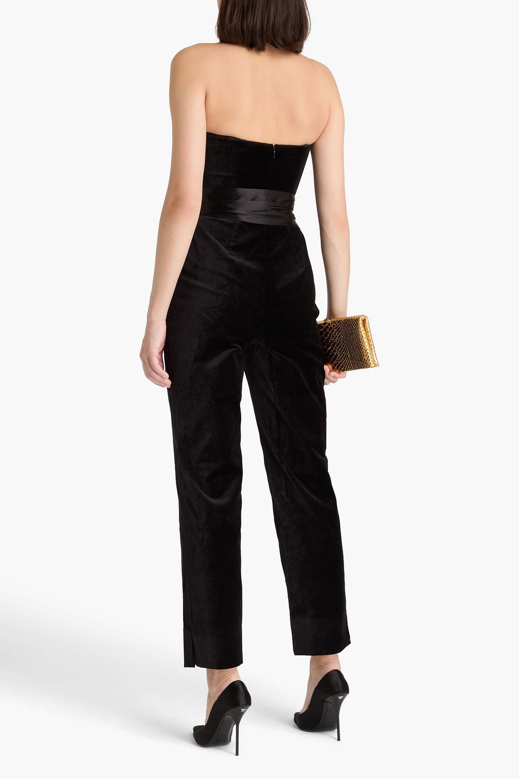 SALONI Sabine strapless cotton-blend velvet jumpsuit