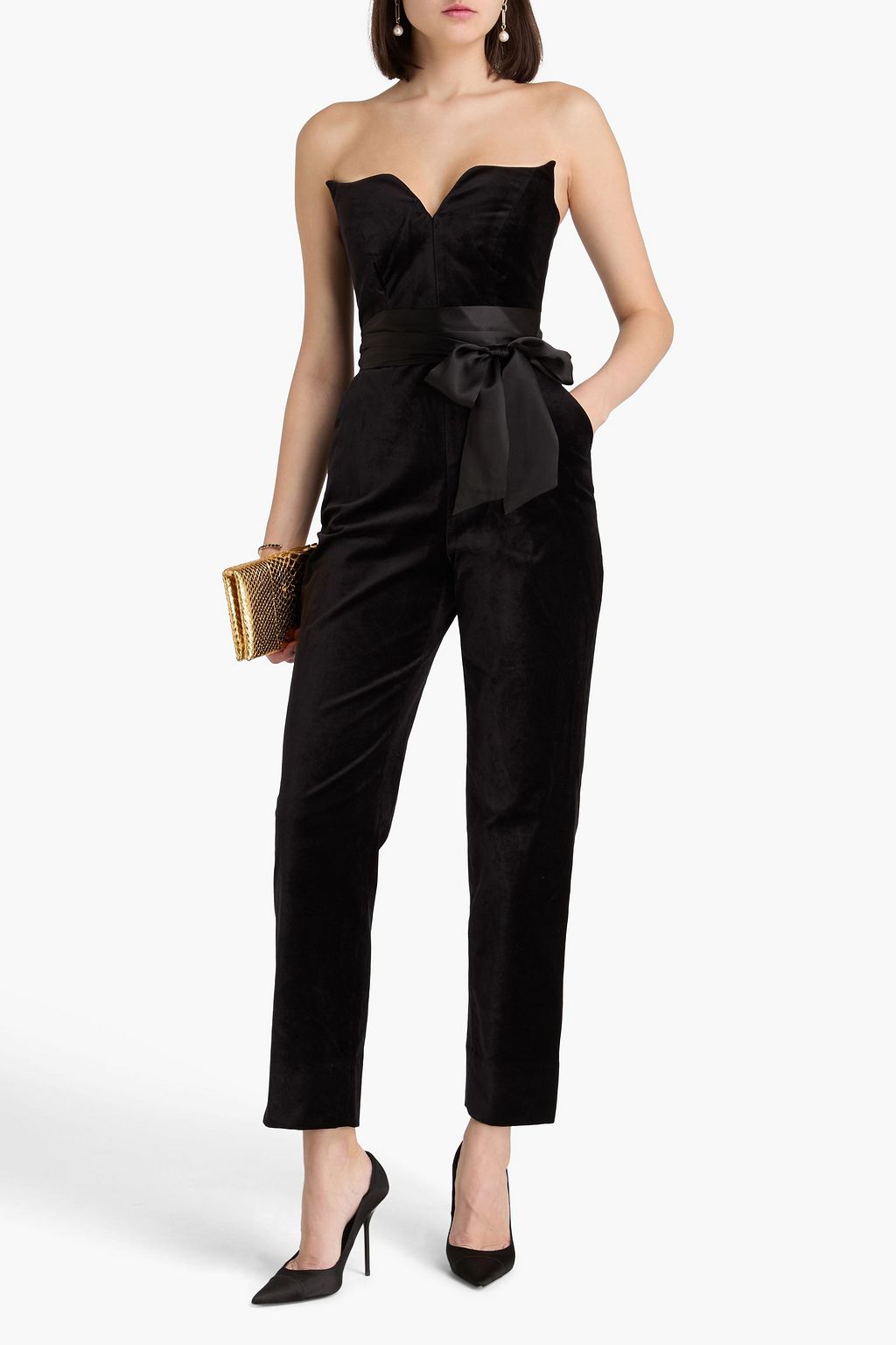 SALONI Sabine strapless cotton-blend velvet jumpsuit