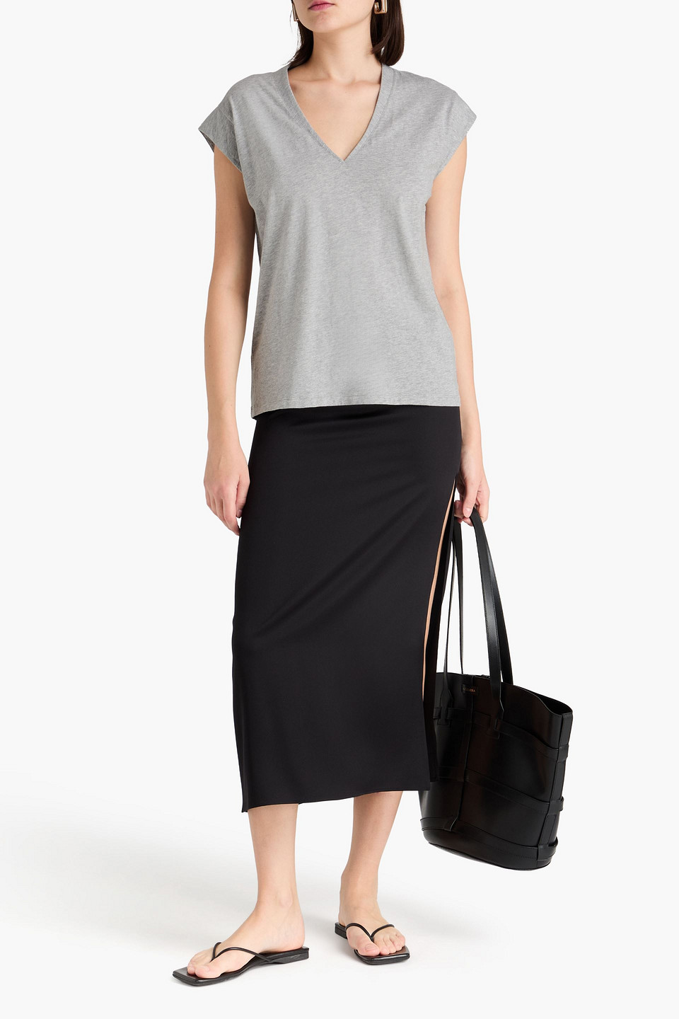 Frame Le Mid Rise Cotton-jersey T-shirt In Gray