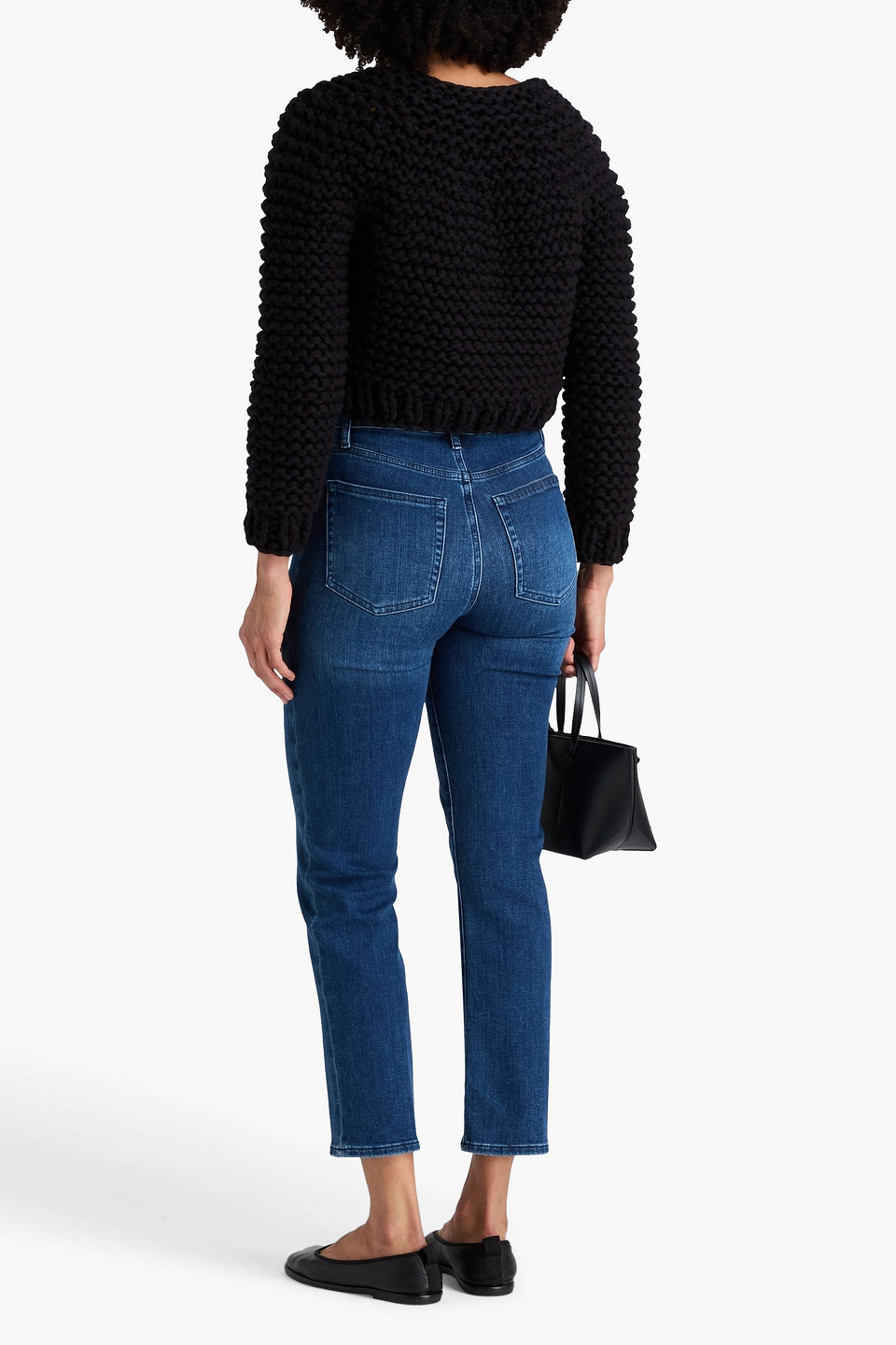 Frame Cropped Open-knit Cotton-blend Cardigan In Black