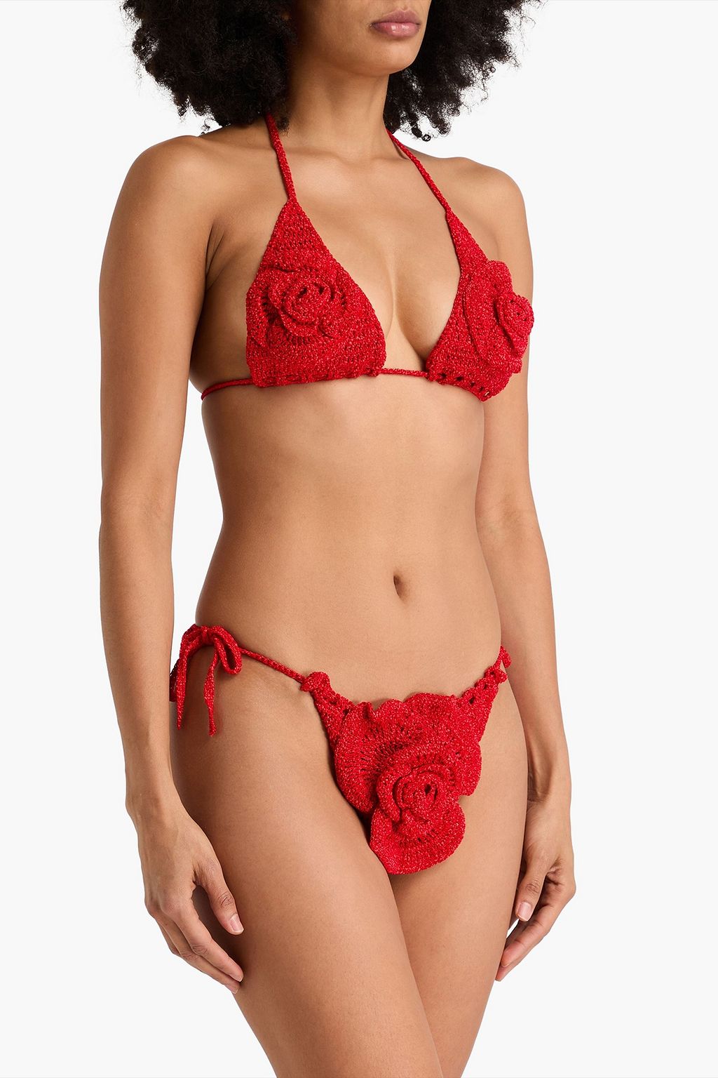 MAGDA BUTRYM توب بيكيني مثلث الشكل من الكروشيه مُزيّن بزخارف الأزهار