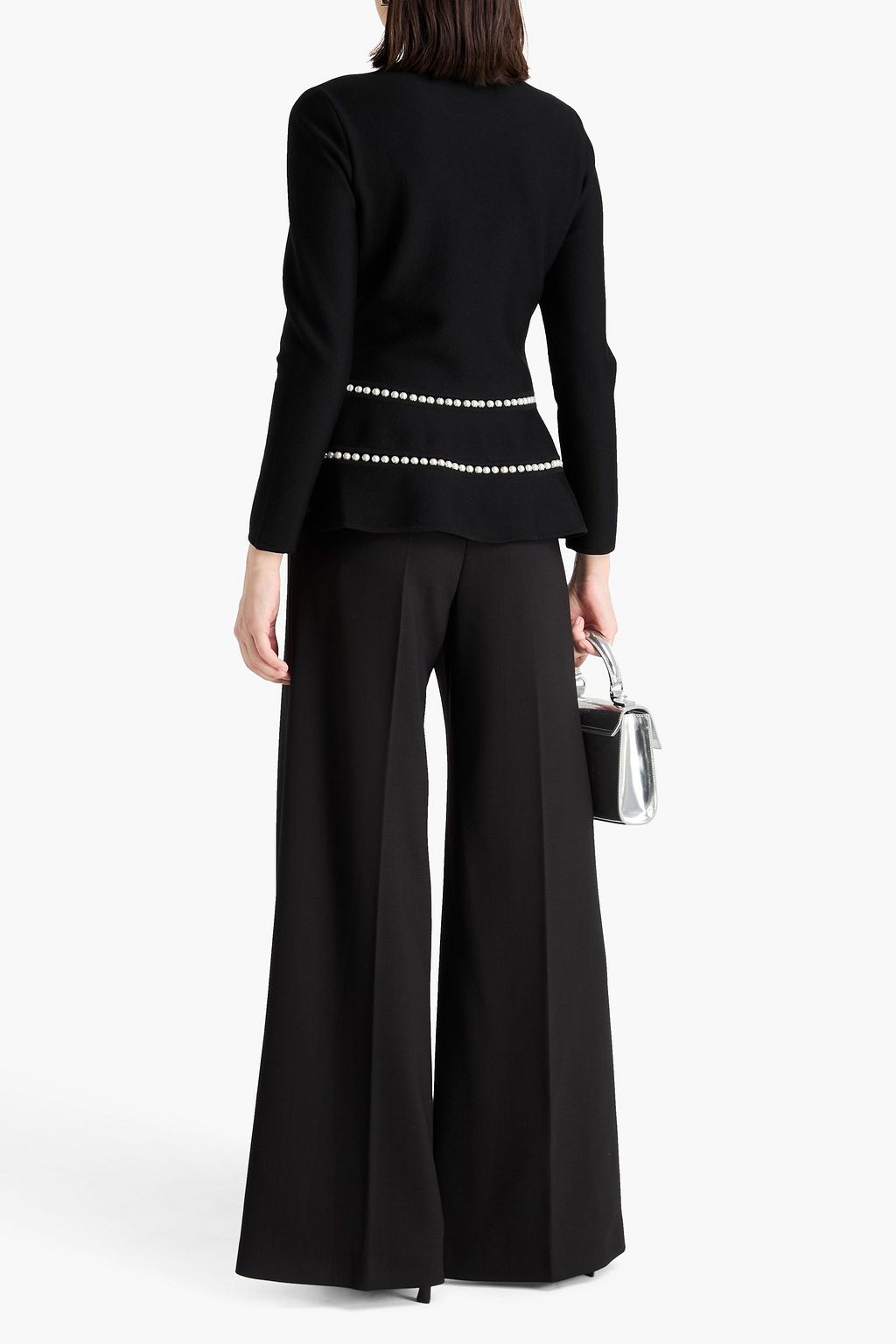 CAROLINA HERRERA Faux pearl-embellished wool-blend peplum sweater