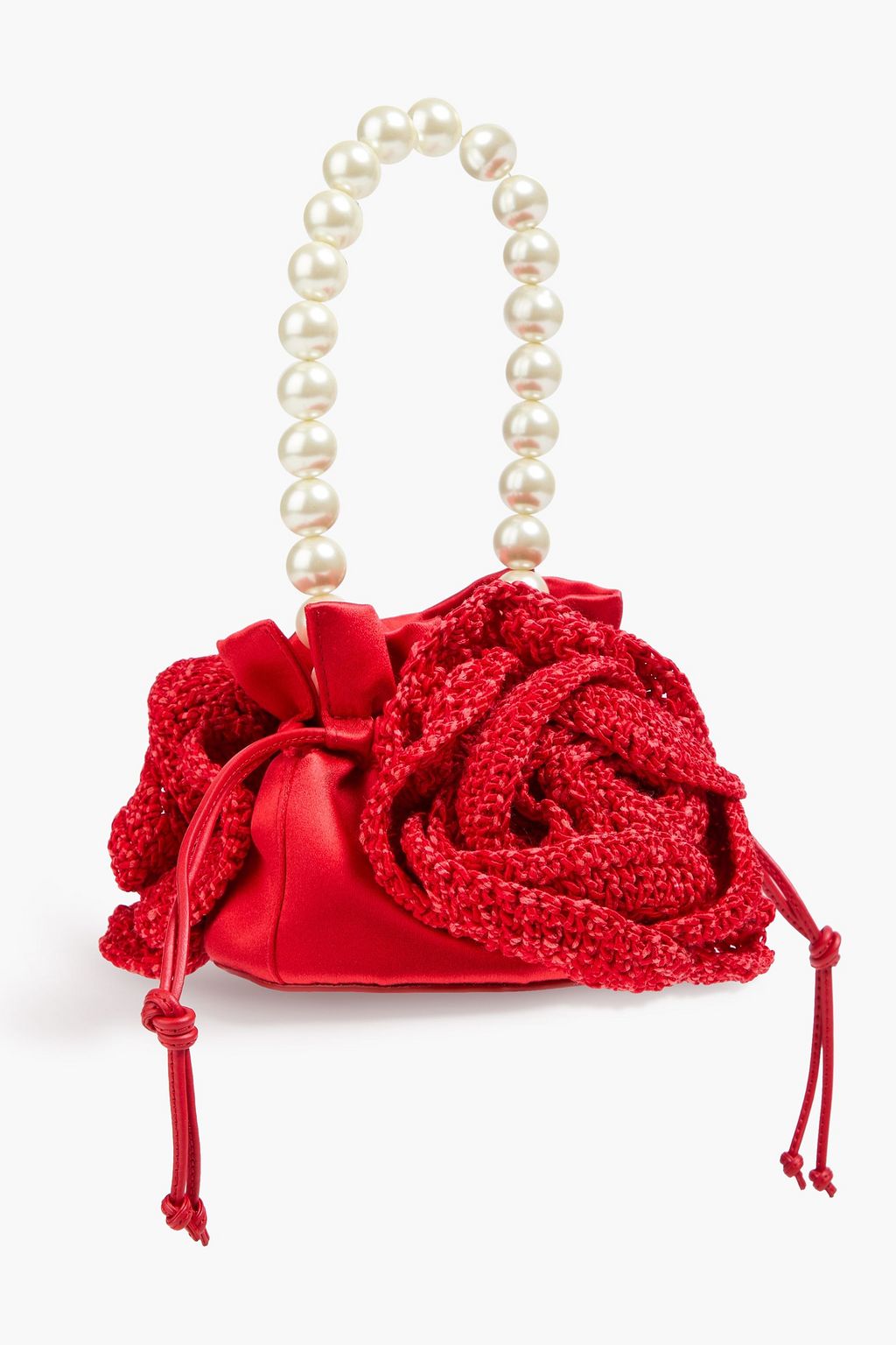 MAGDA BUTRYM حقيبة توت من الساتان والكروشيه مزيّنة باللؤلؤ الصناعي وبزخارف الأزهار