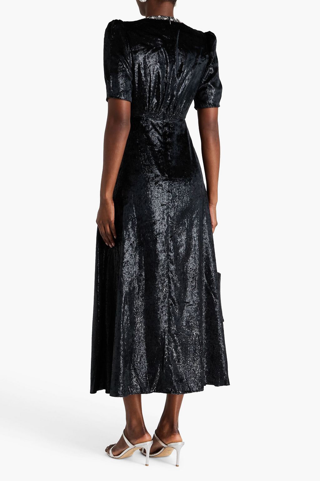SALONI Tabitha crystal-embellished metallic velvet midi dress