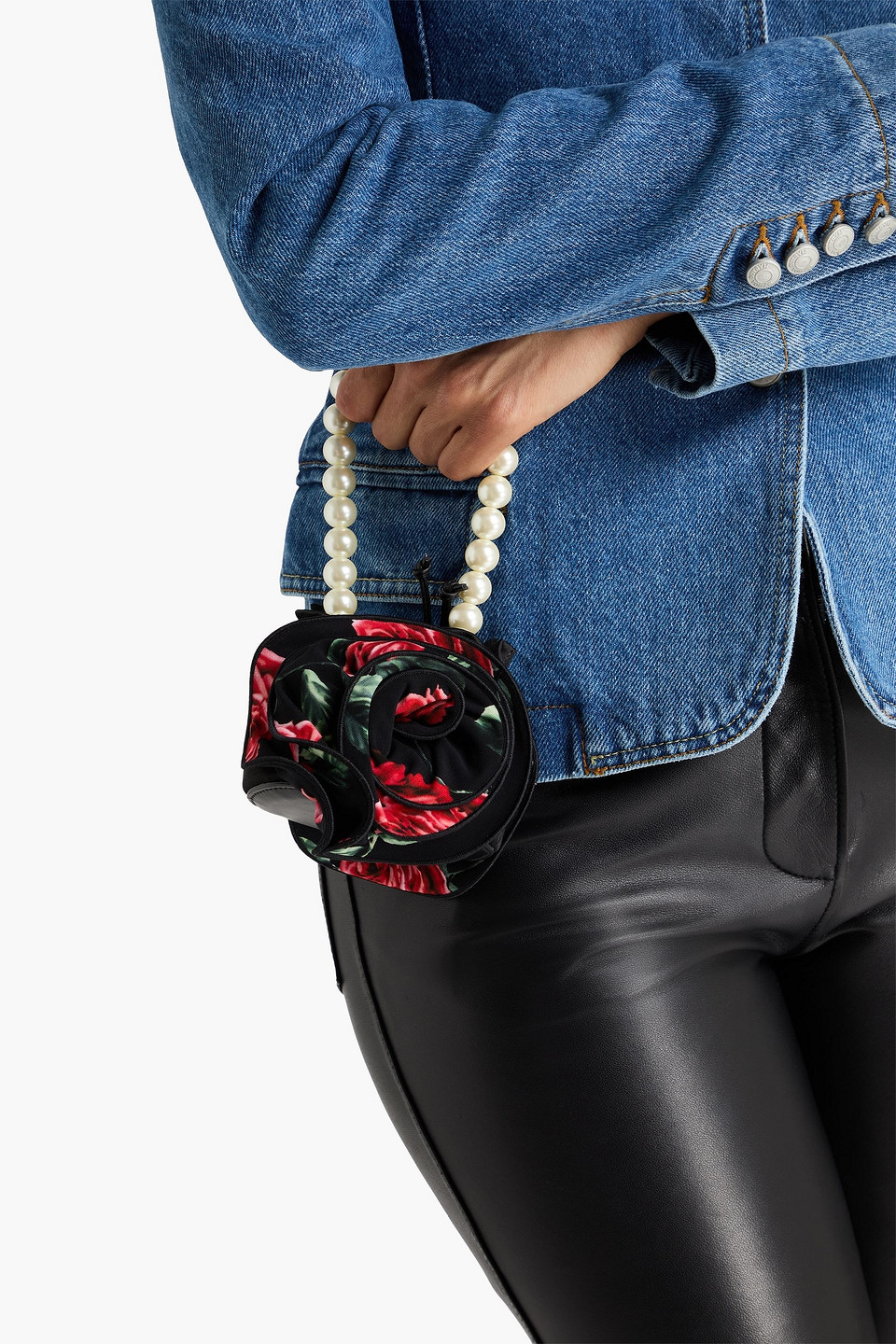  Magda Butrym - Magda Kleine Beuteltasche Aus Satin Mit Floralem Print Und Verzierung - Schwarz - Onesize 