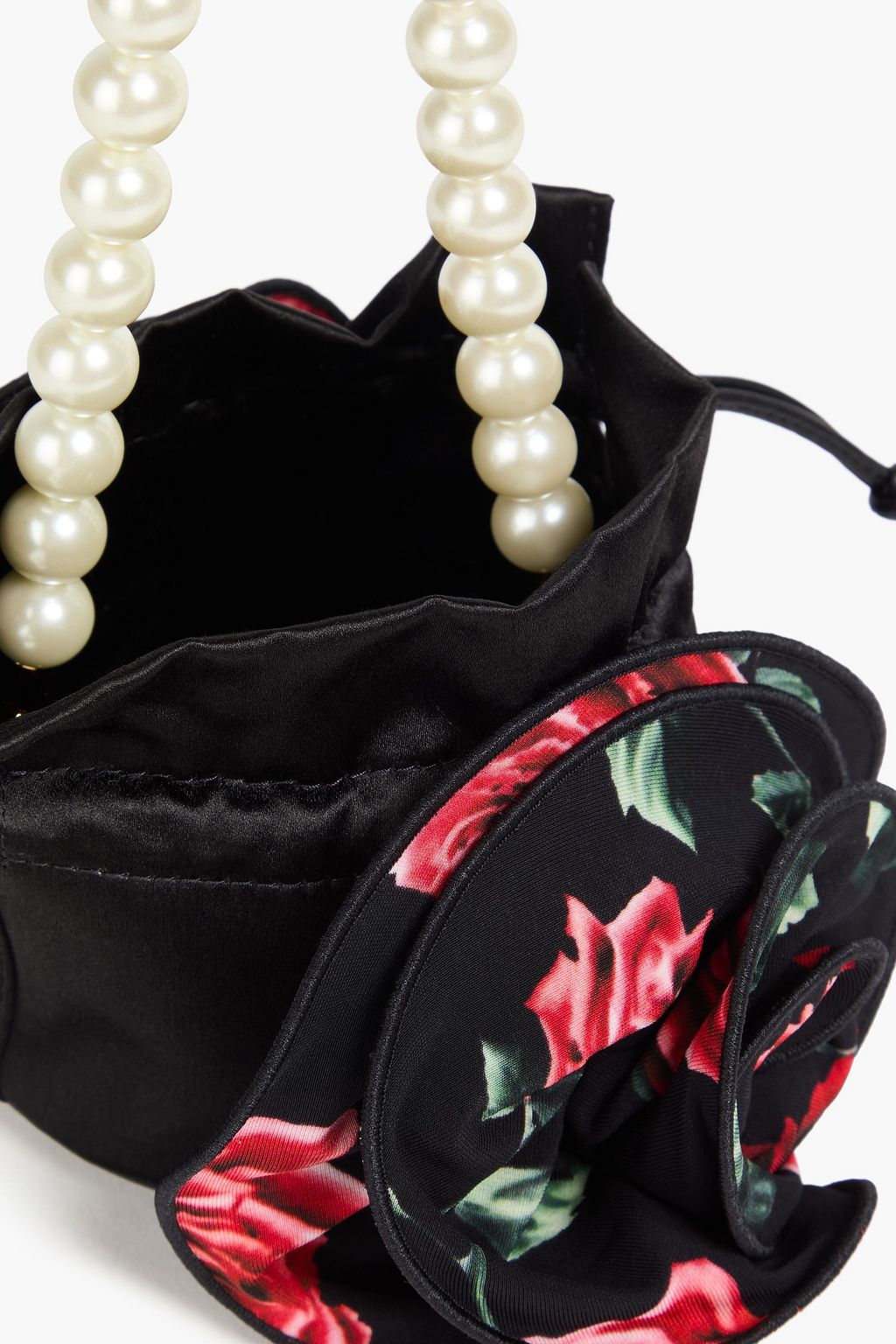 MAGDA BUTRYM Magda kleine Beuteltasche aus Satin mit floralem Print und Verzierung
