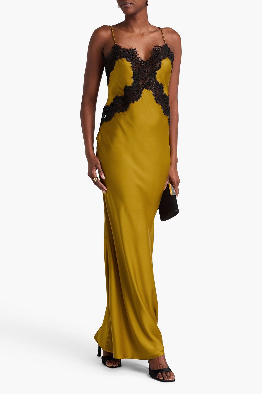REBECCA VALLANCE Selena guipure lace-trimmed silk-satin gown