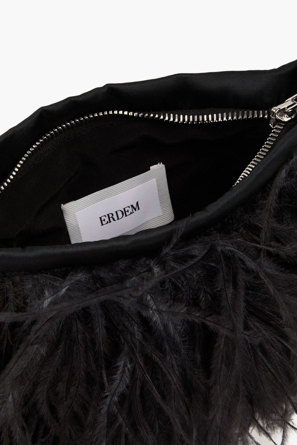 ERDEM Feather-trimmed satin tote