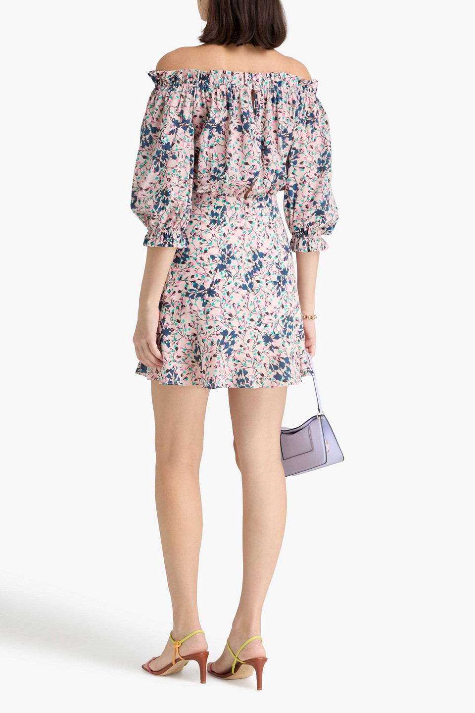  Saloni - Schulterfreies Minikleid „grace“ Aus Crêpe De Chine Aus Seide Mit Floralem Print - Pink - Uk 8 