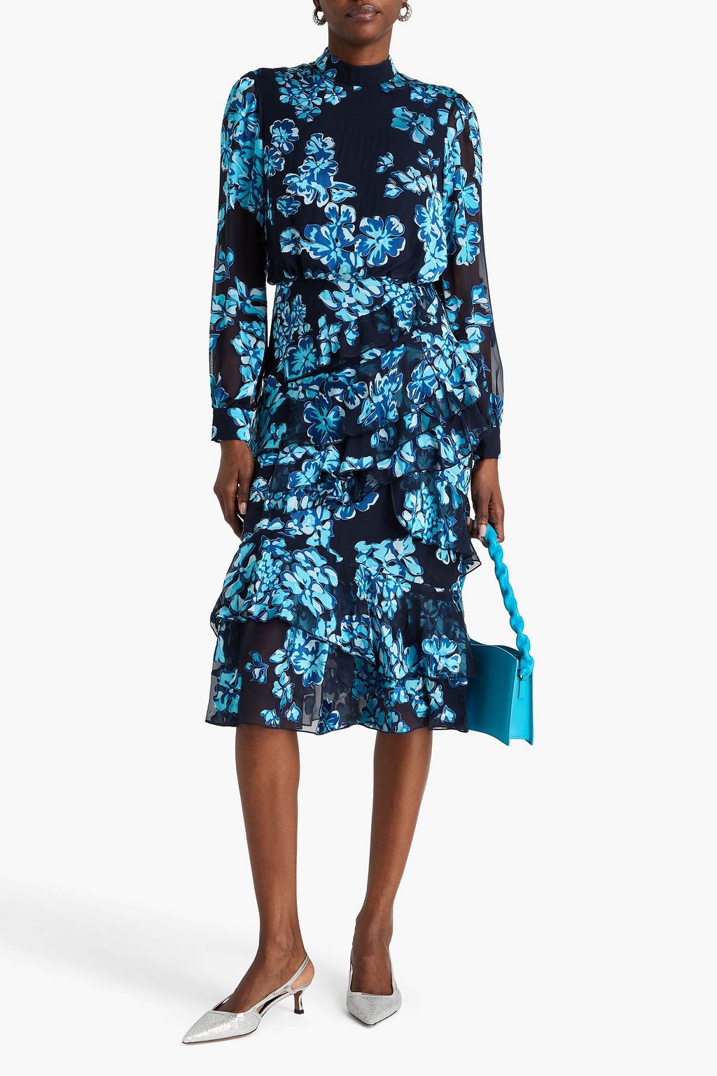 SALONI Isa ruffled floral-print silk-georgette midi dress