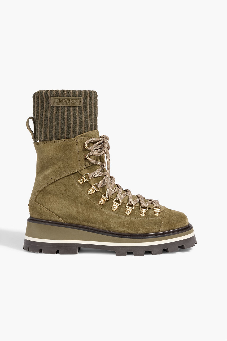 Jimmy Choo Chike Suede And Ribbed-knit Hiking Boots In Animal Print