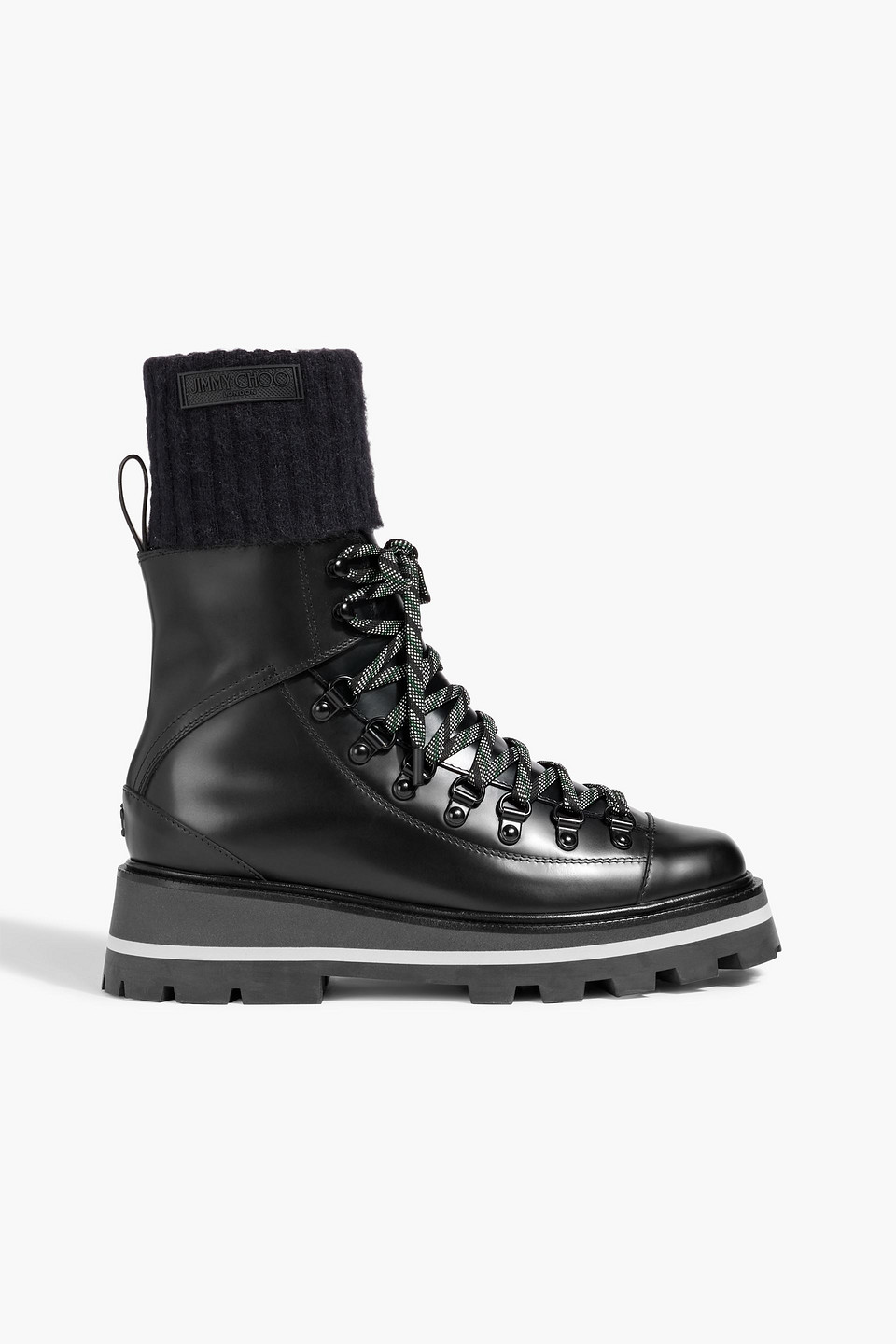 Jimmy Choo Chike Leather And Ribbed-knit Hiking Boots In Multi