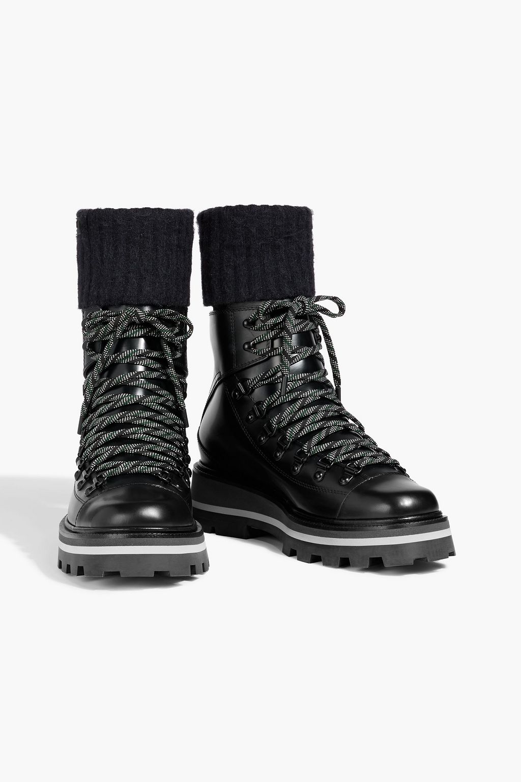 JIMMY CHOO Chike leather and ribbed-knit hiking boots