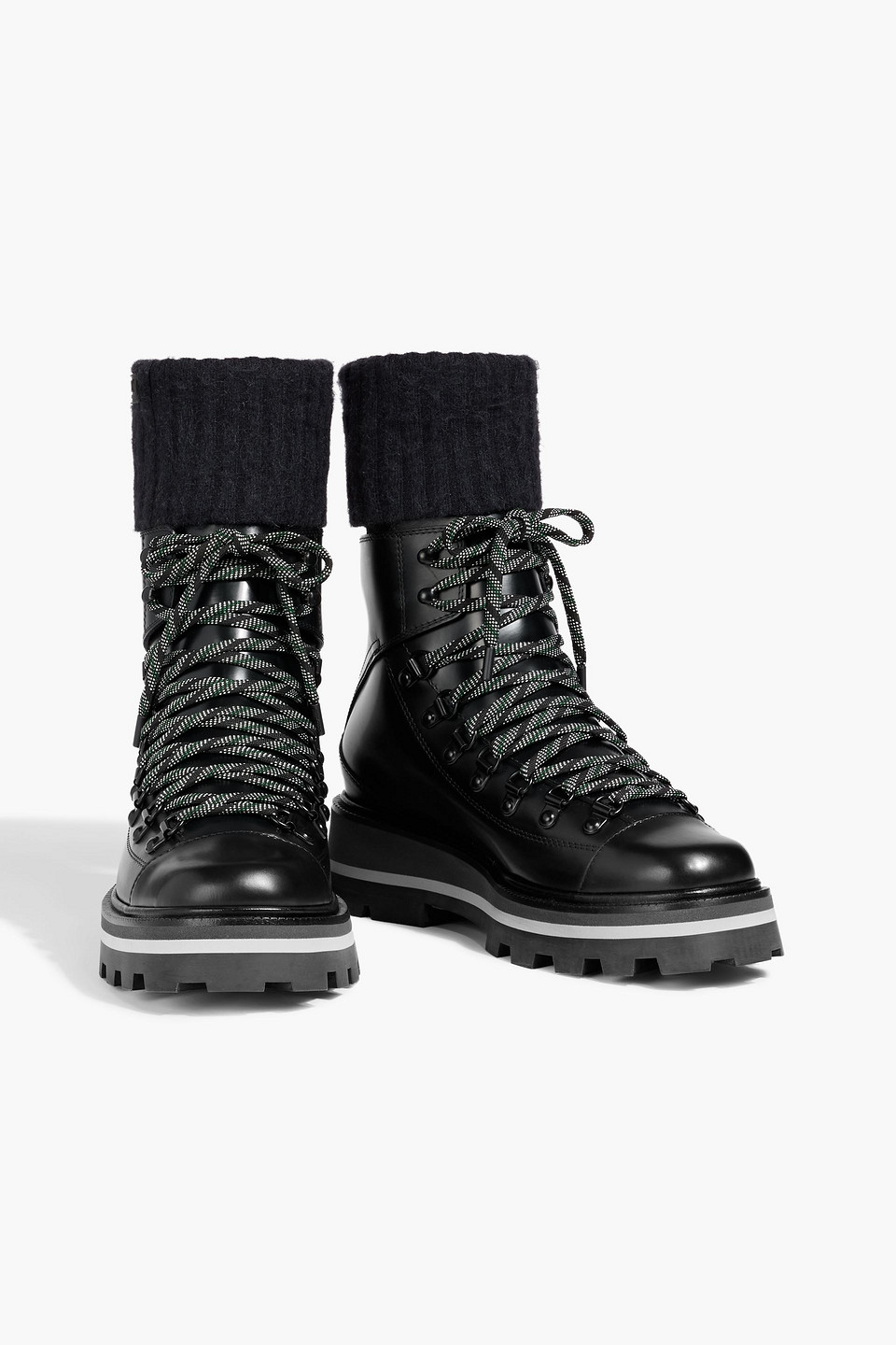 Jimmy Choo Chike Leather And Ribbed-knit Hiking Boots In Multi