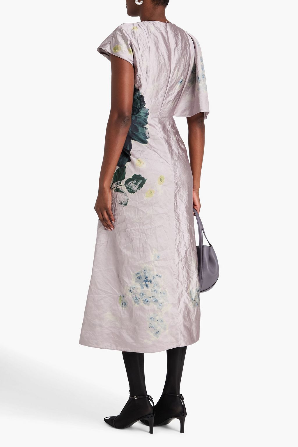 ERDEM Draped floral-print satin-twill midi dress