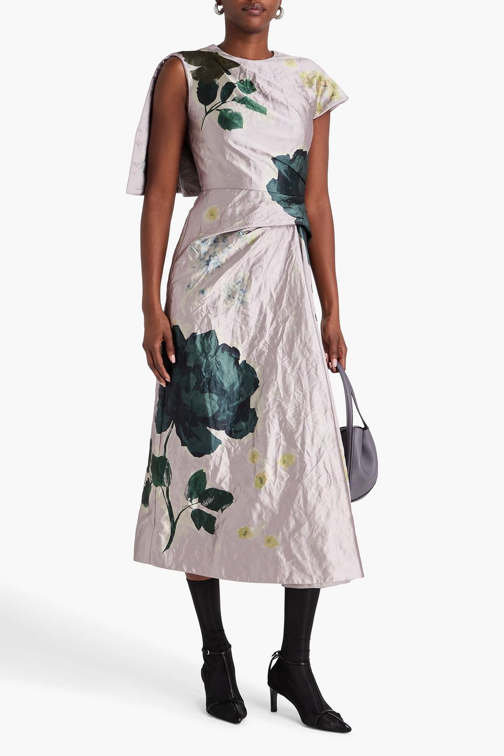 ERDEM Draped floral-print satin-twill midi dress
