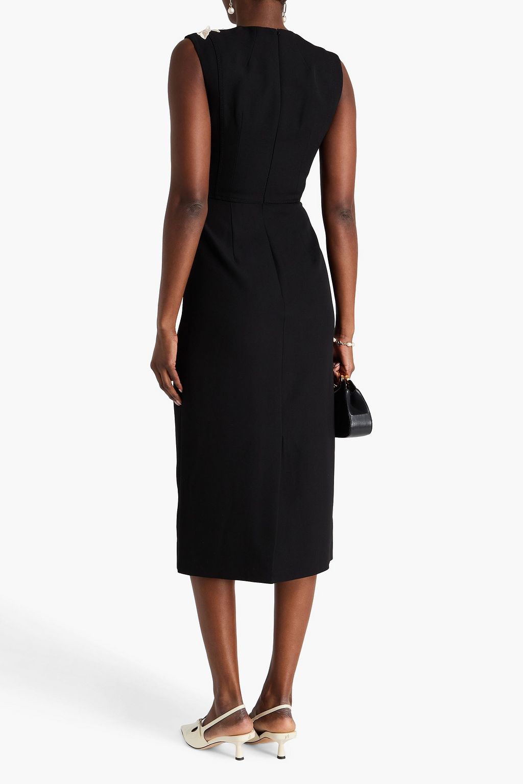 ERDEM Floral-appliquéd grain de poudre wool midi dress