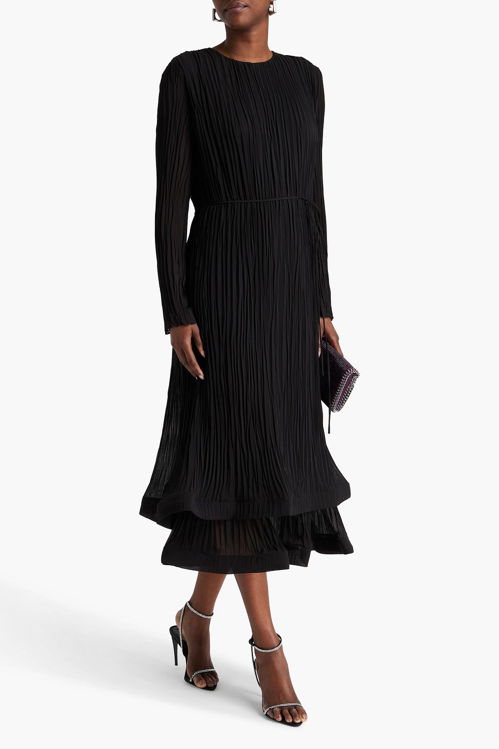 ERDEM فستان متوسط الطول من الجورجيت مزين بكسرات