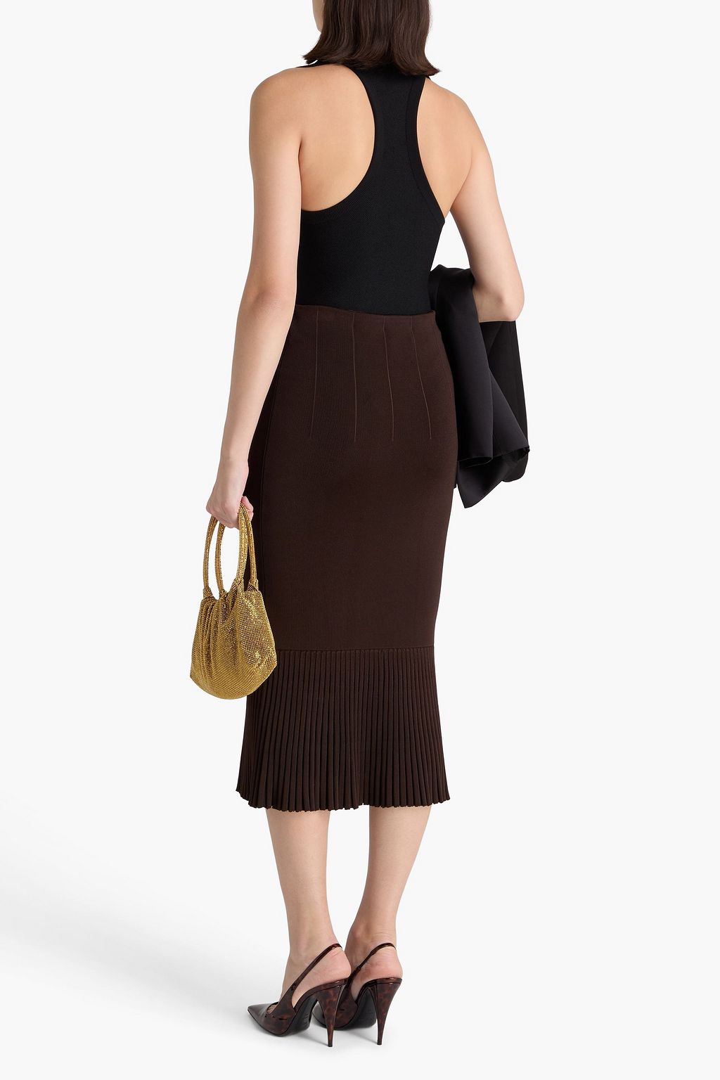 GALVAN  LONDON Pleated stretch-knit midi skirt