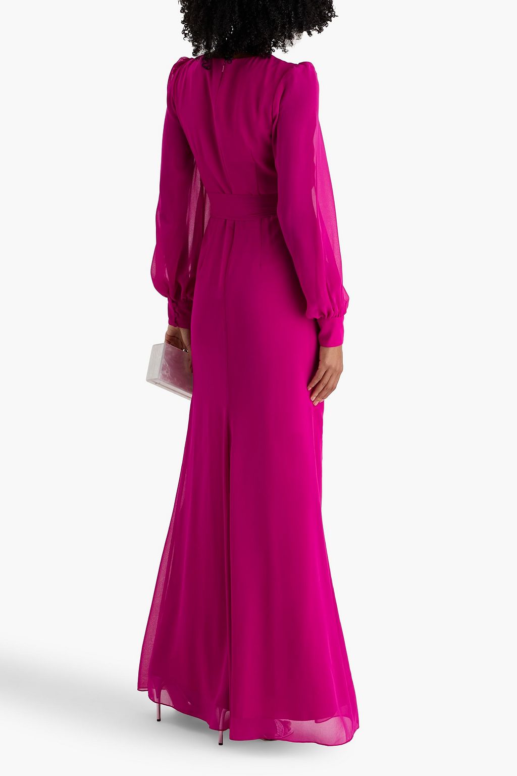 BADGLEY MISCHKA Wrap-effect draped chiffon gown