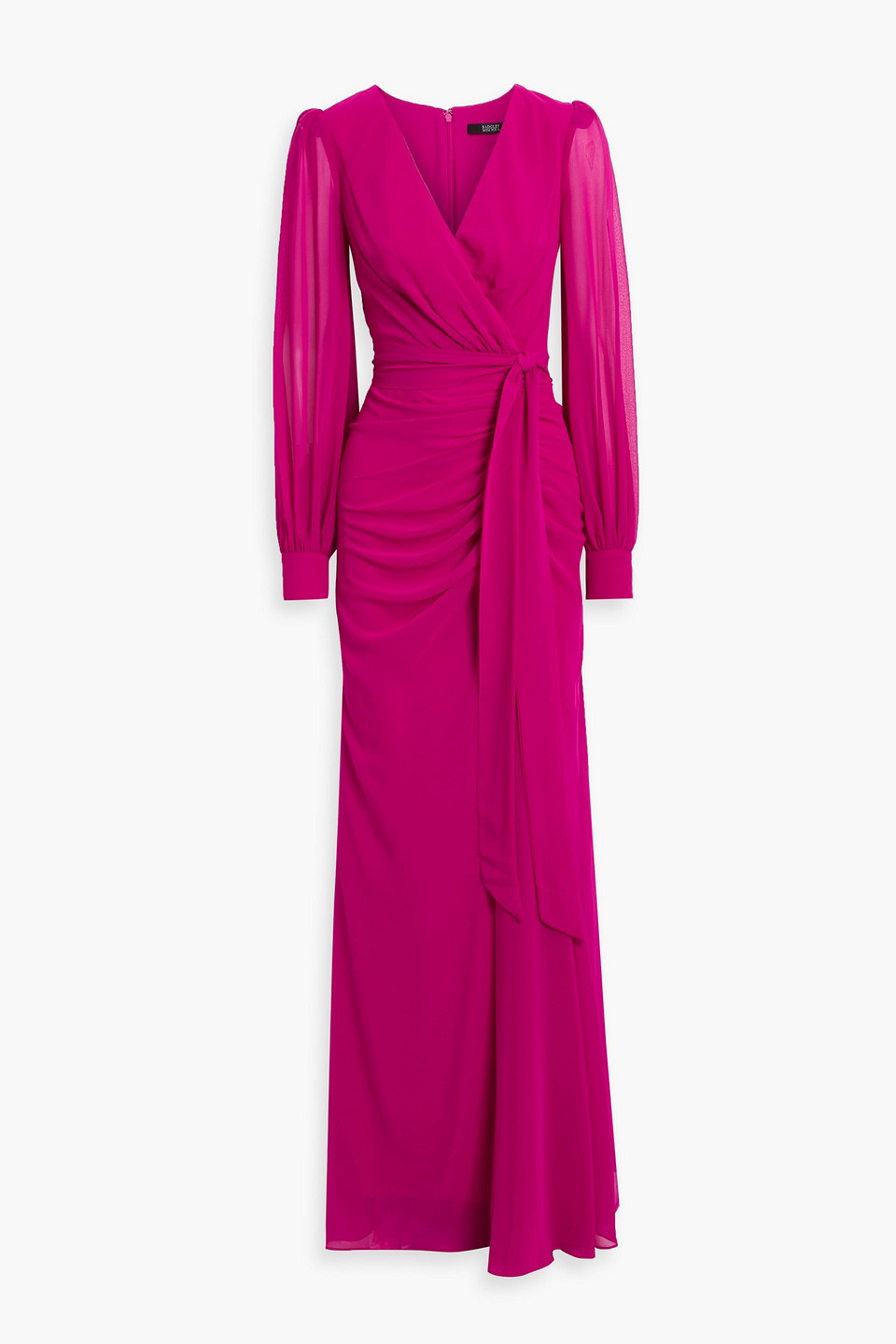 Badgley Mischka Wrap-effect Draped Chiffon Gown In Pink