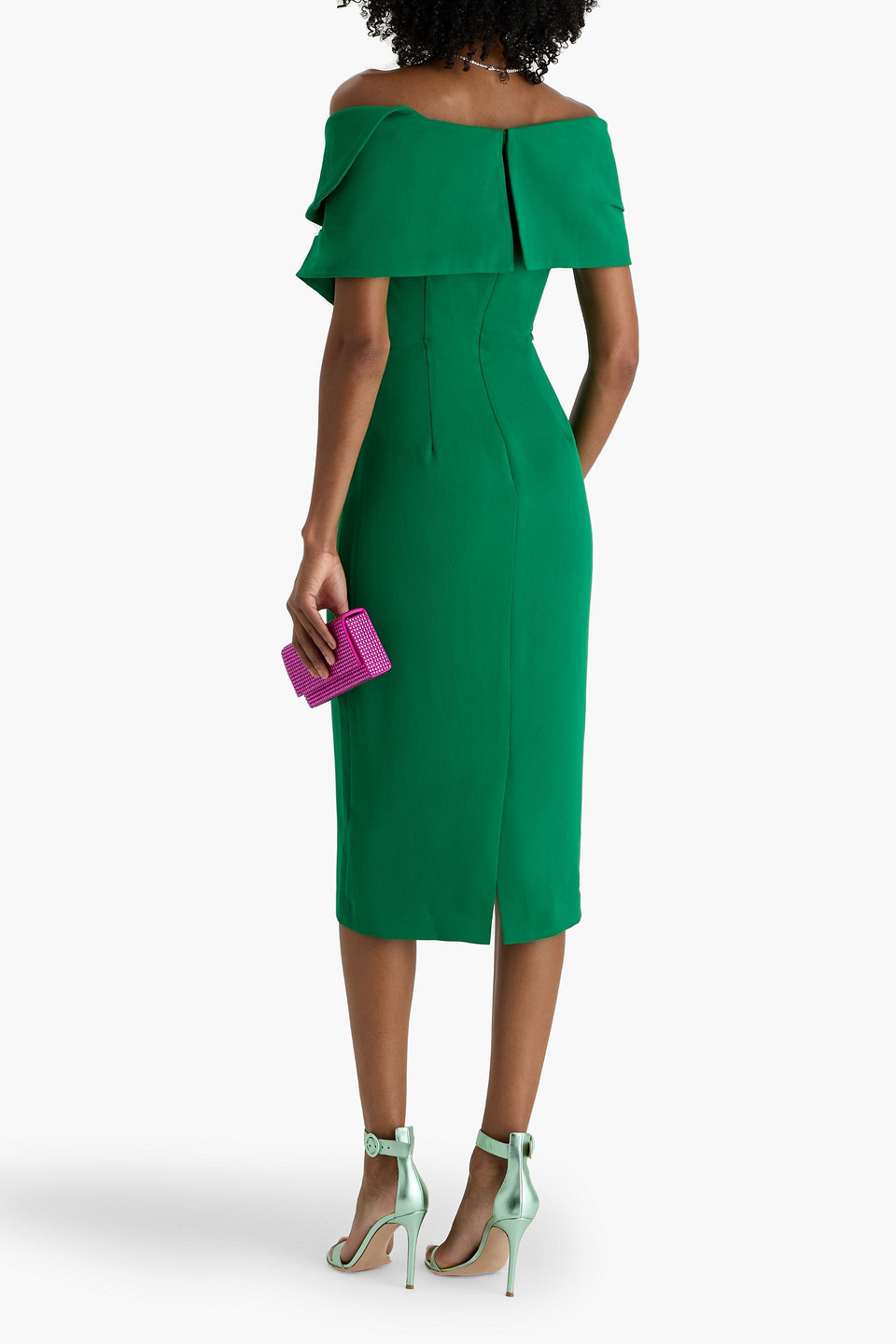 Badgley Mischka Off-the-shoulder Draped Crepe Midi Dress In Green