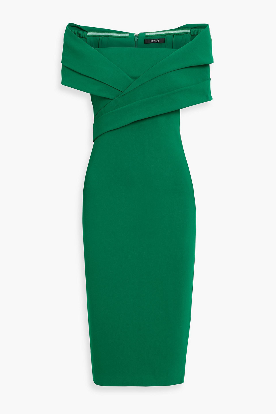 Badgley Mischka Off-the-shoulder Draped Crepe Midi Dress In Green
