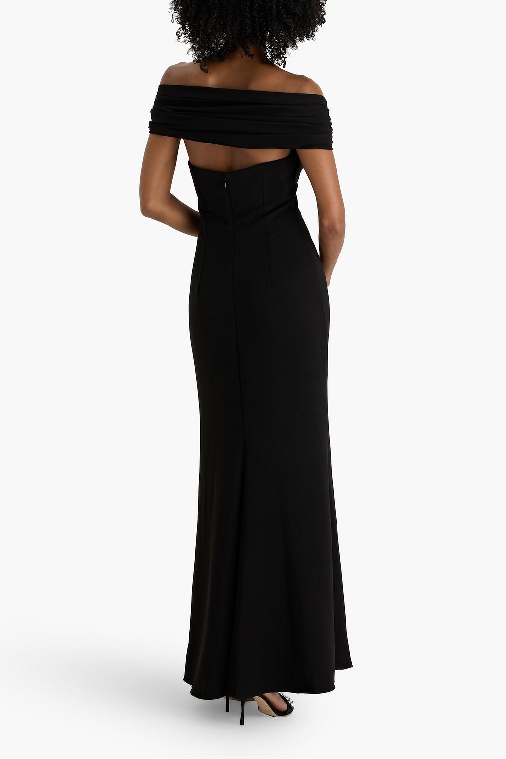 BADGLEY MISCHKA Off-the-shoulder cutout crepe gown
