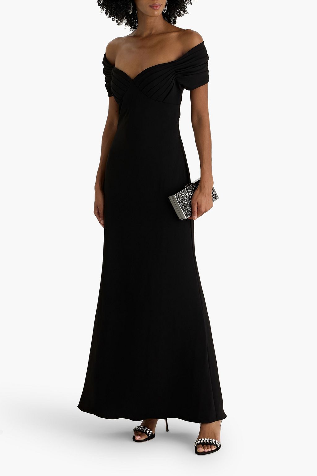 BADGLEY MISCHKA Off-the-shoulder cutout crepe gown