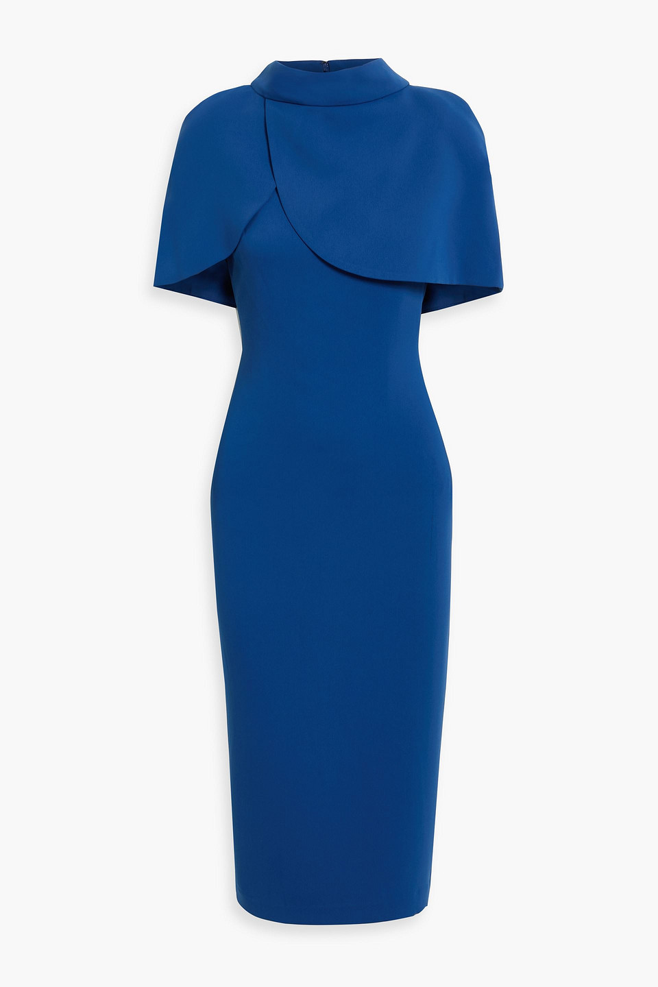 Badgley Mischka Cape-effect Crepe Midi Dress In Blue