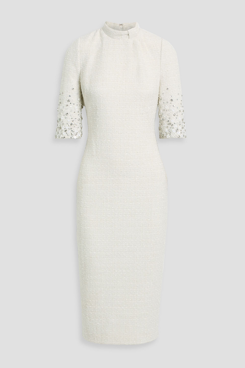 Badgley Mischka Embellished Tweed Midi Dress In White