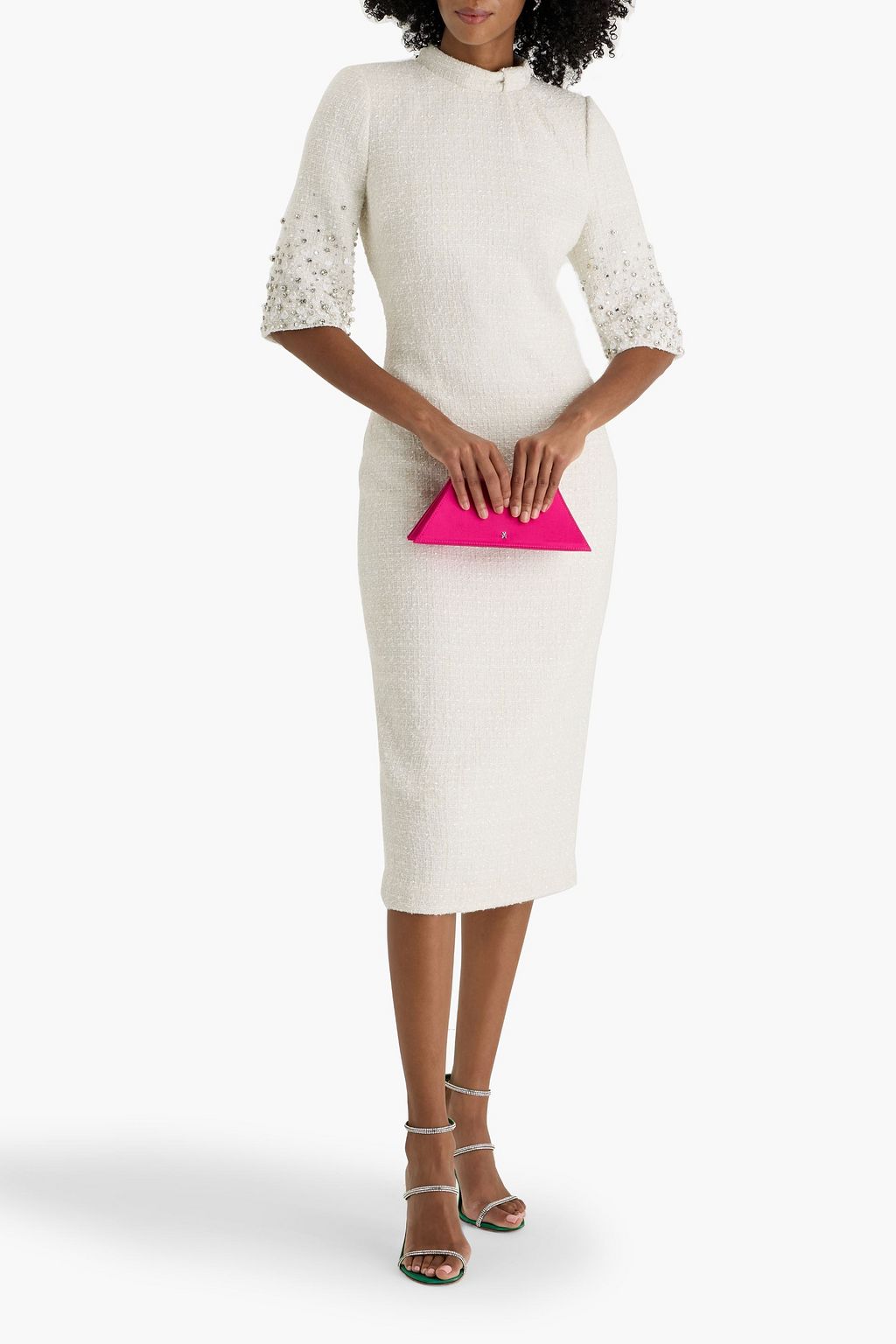 BADGLEY MISCHKA Embellished tweed midi dress