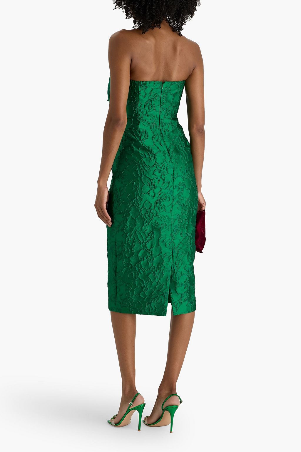 BADGLEY MISCHKA Strapless bow-detailed cloqué midi dress