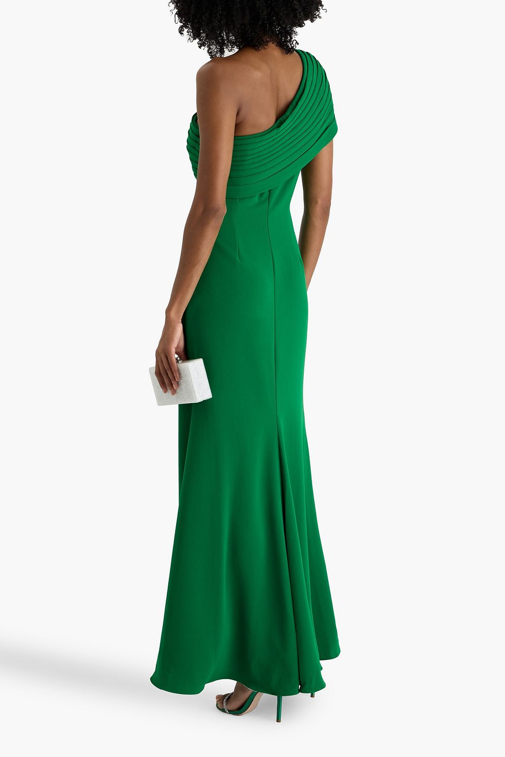 BADGLEY MISCHKA One-shoulder draped crepe gown