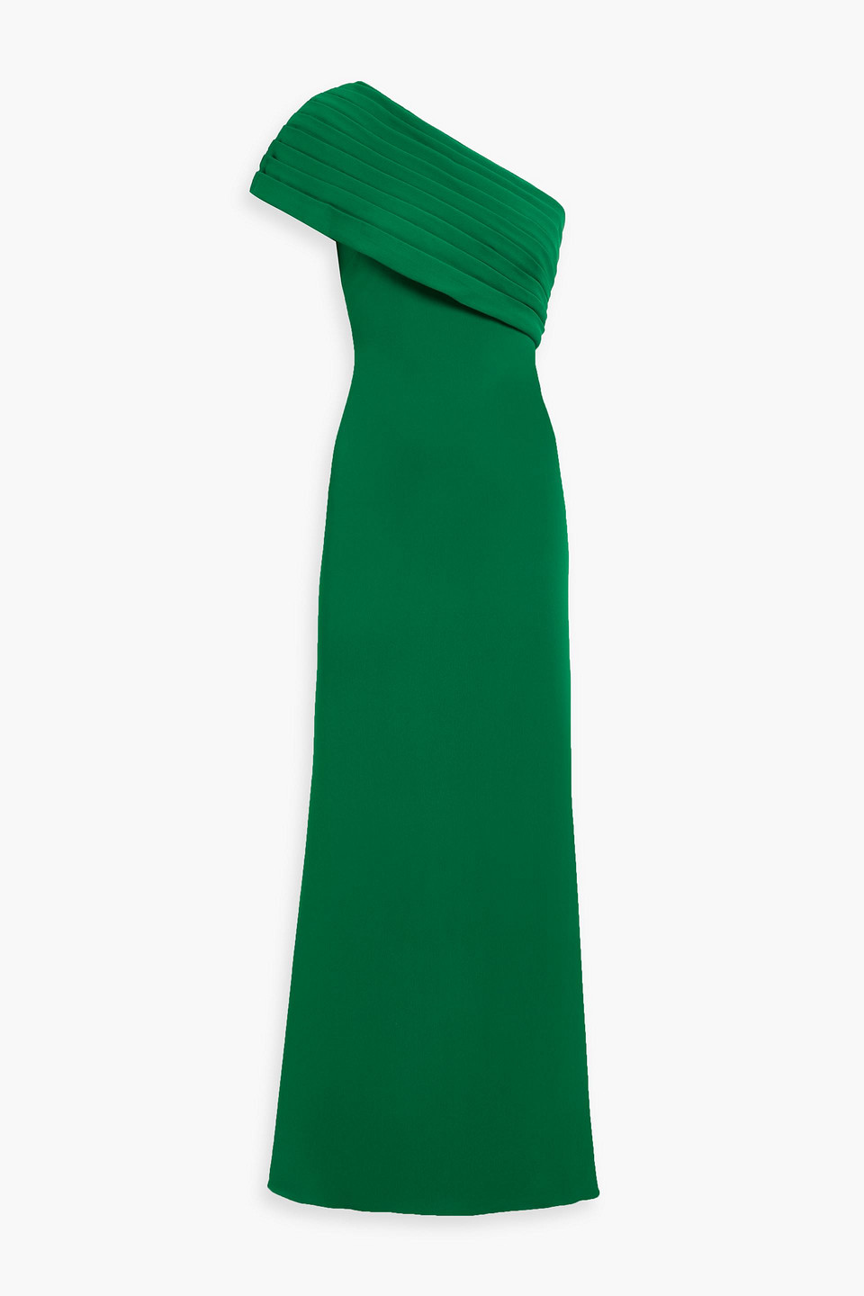 Badgley Mischka One-shoulder Draped Crepe Gown In Green