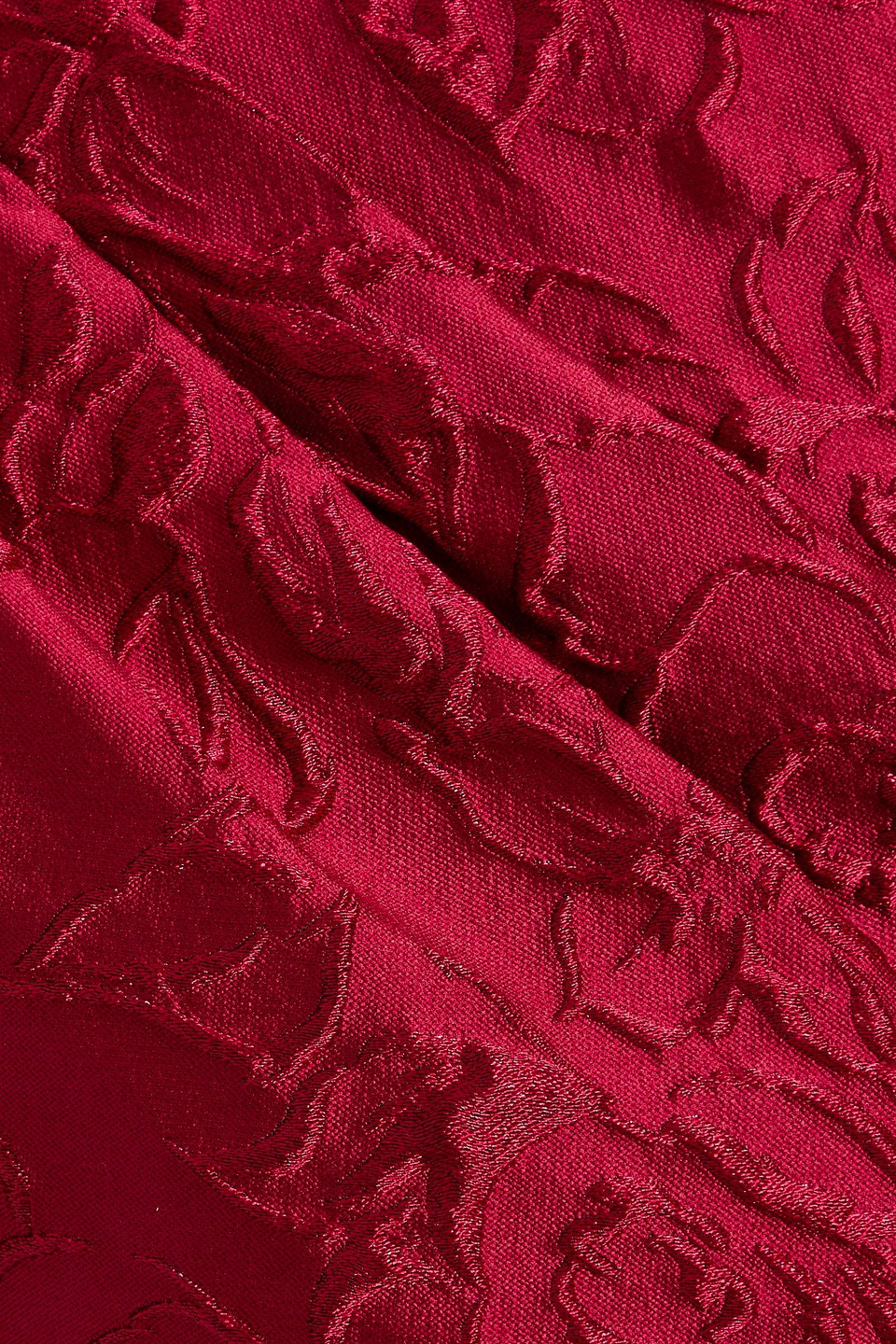 Badgley Mischka One-shoulder Draped Cloqué Gown In Red