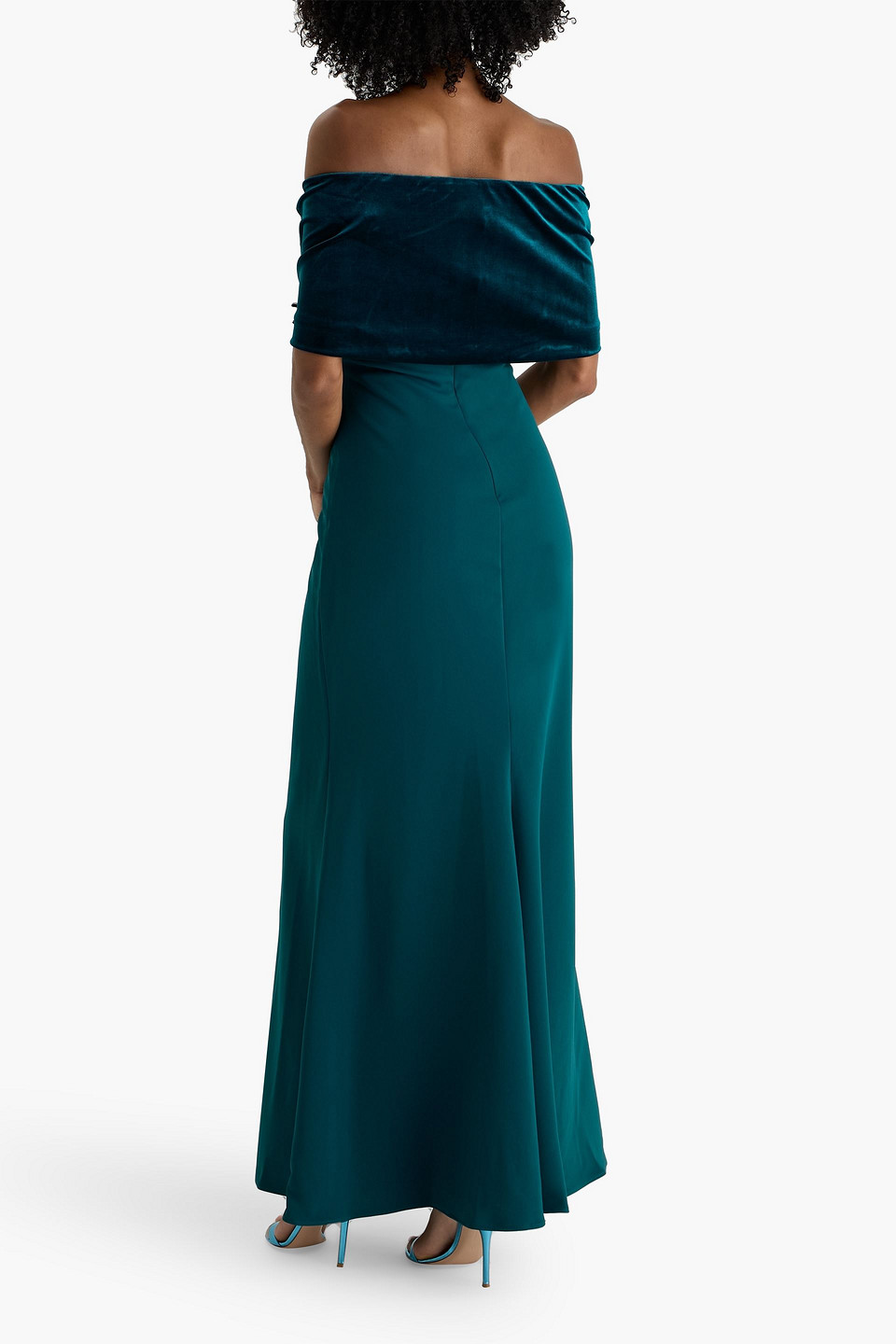 Badgley Mischka Draped Velvet And Crepe Gown In Blue